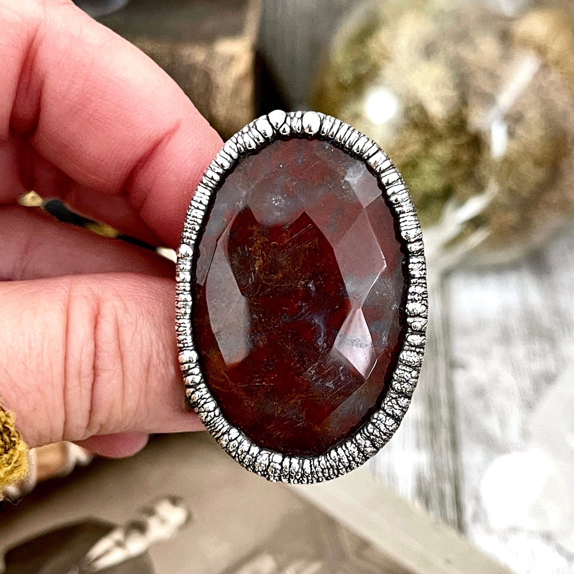 Size 7 Silver Natural Fancy Moss Agate Crystal Statement Ring / Foxlark Collection - One of a Kind - Foxlark Crystal Jewelry