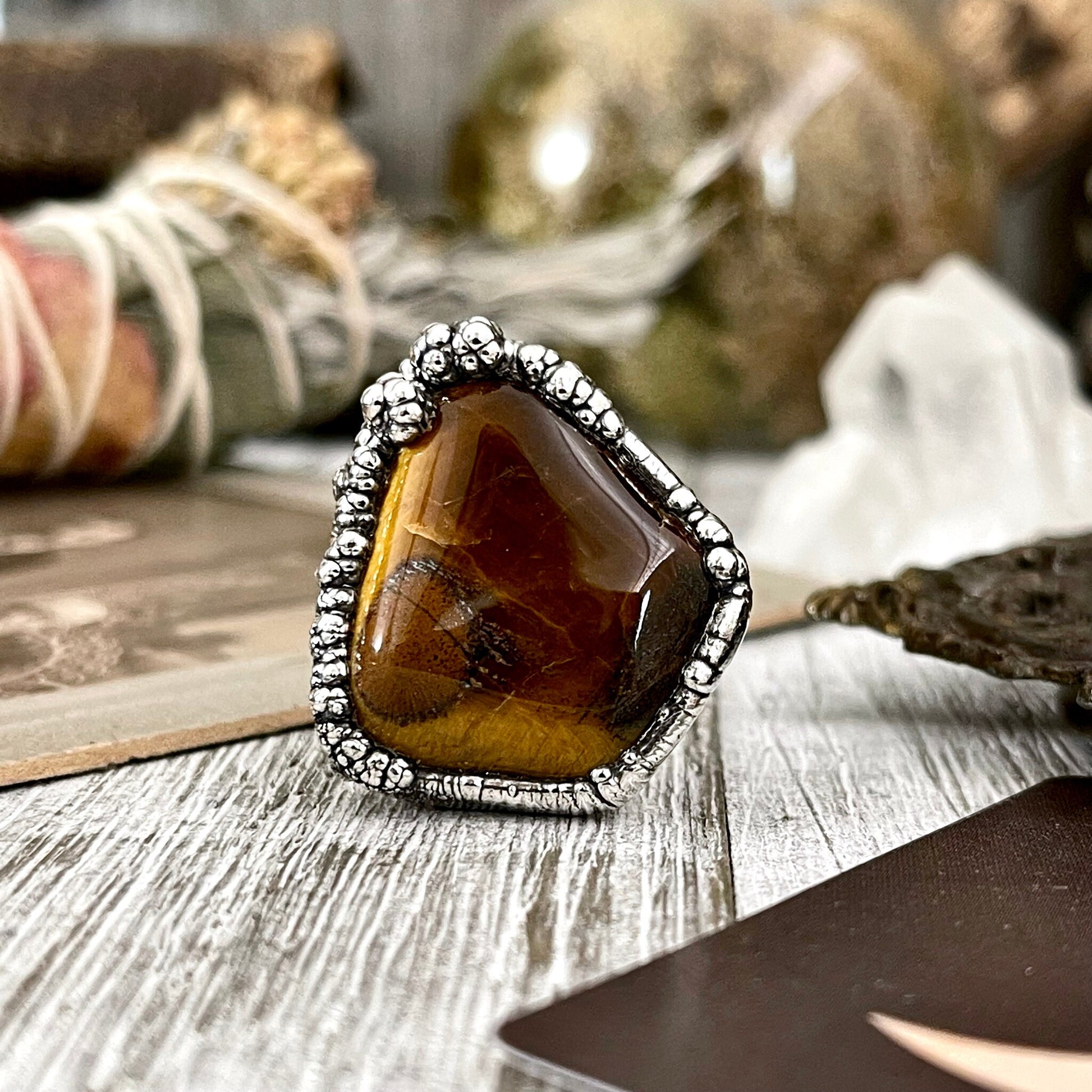 Size 10 Tigers Eye Ring in Fine Silver / Foxlark Collection - One of a Kind - Foxlark Crystal Jewelry