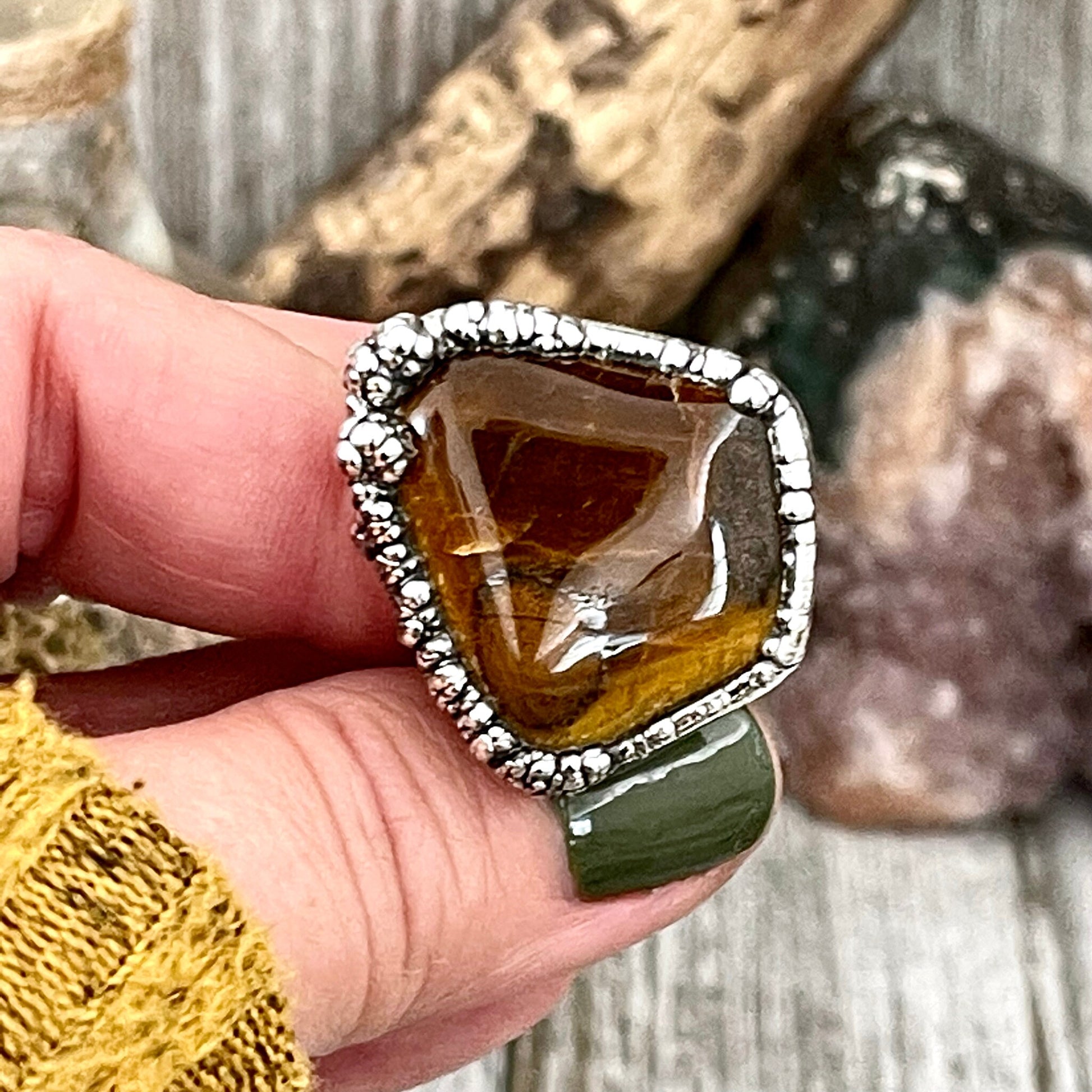 Size 10 Tigers Eye Ring in Fine Silver / Foxlark Collection - One of a Kind - Foxlark Crystal Jewelry