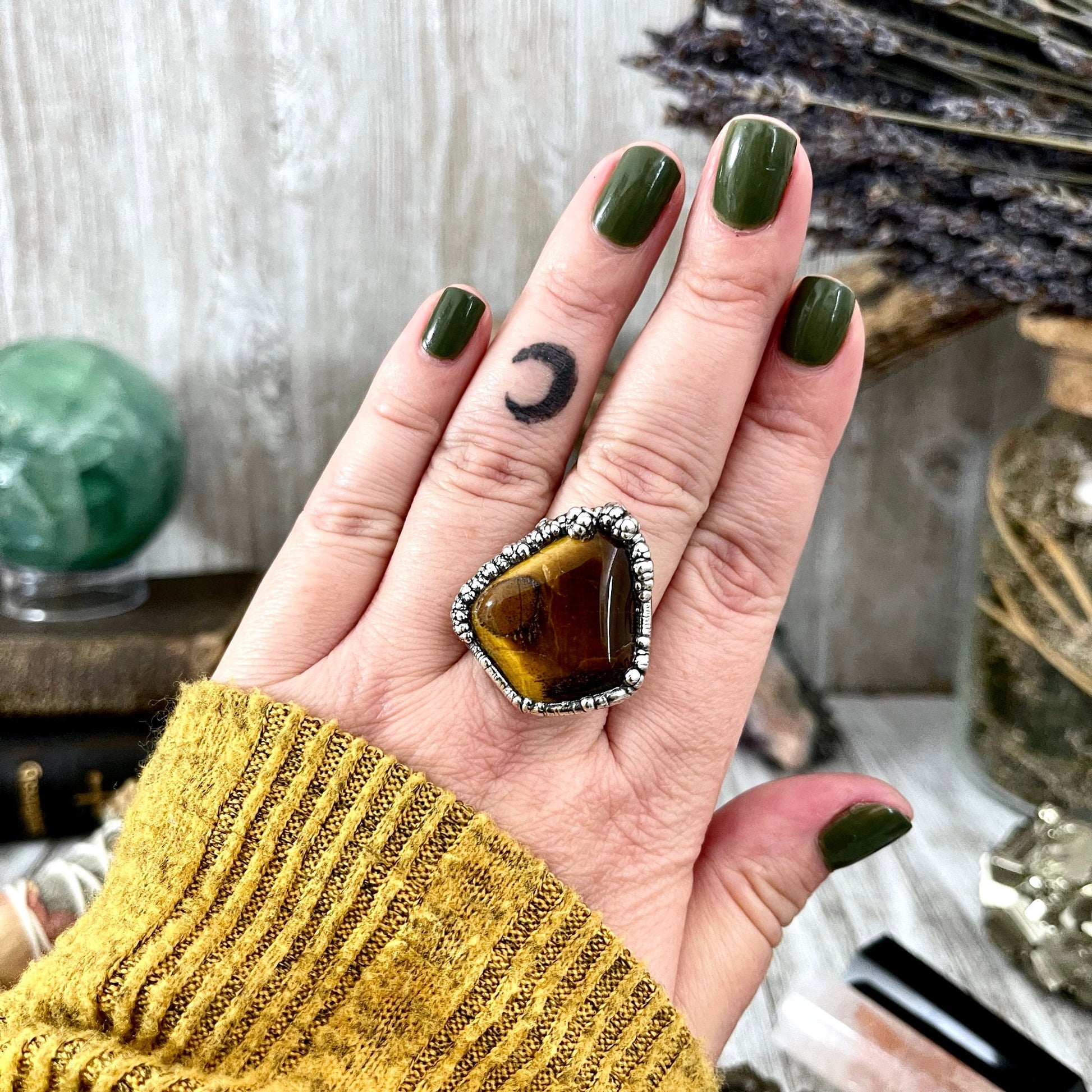 Size 10 Tigers Eye Ring in Fine Silver / Foxlark Collection - One of a Kind - Foxlark Crystal Jewelry