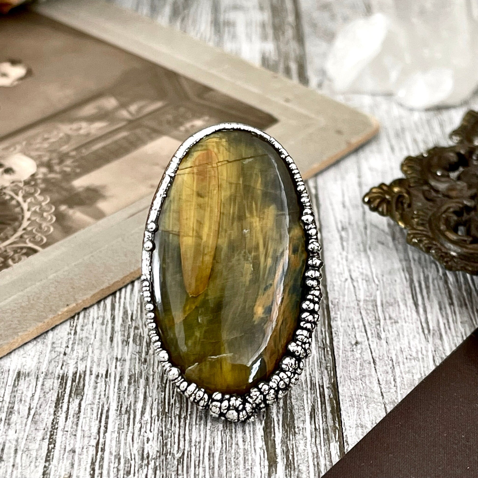 Size 7 Lion Skin Quartz Large Crystal Statement Ring in Fine Silver / Foxlark Collection - One of a Kind - Foxlark Crystal Jewelry