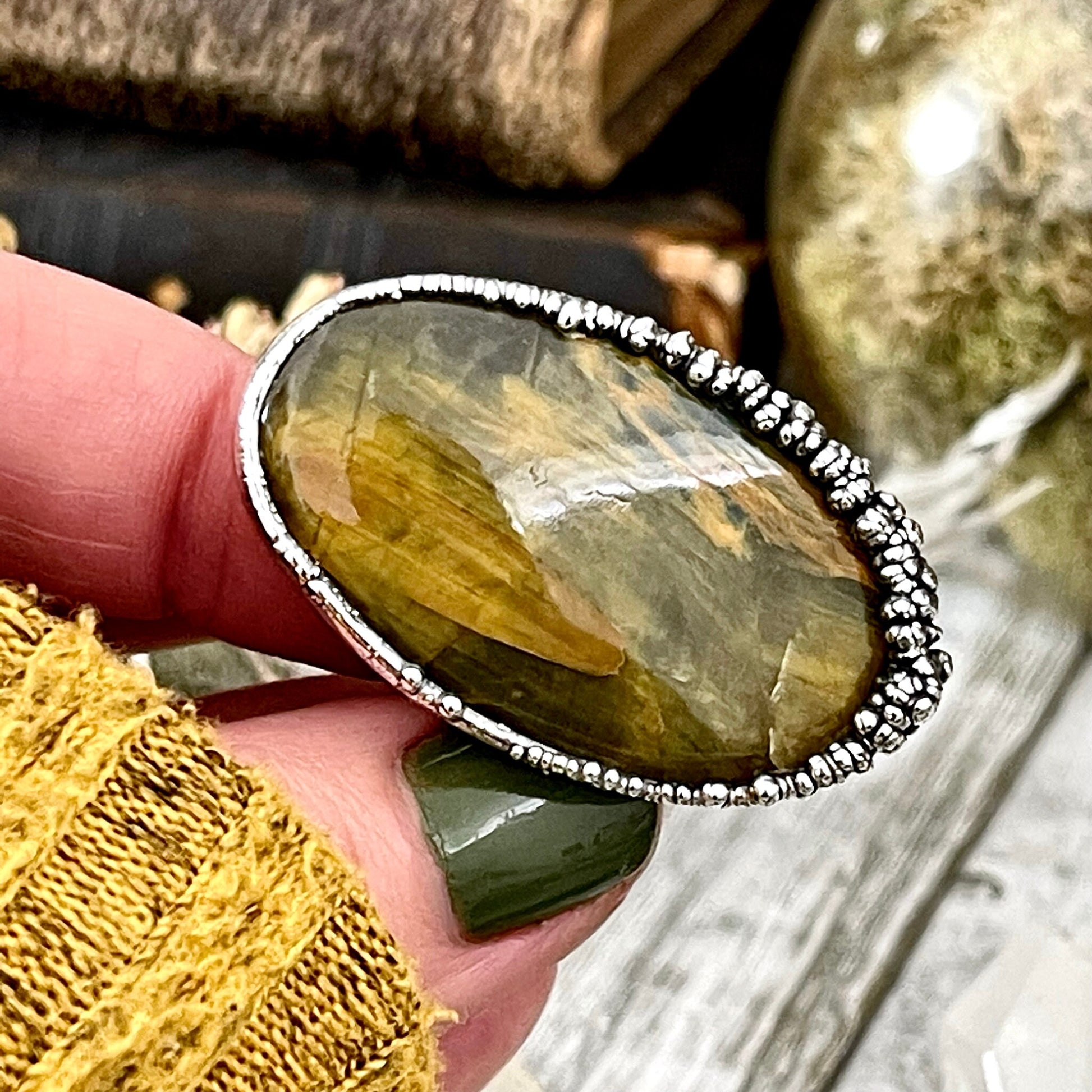 Size 7 Lion Skin Quartz Large Crystal Statement Ring in Fine Silver / Foxlark Collection - One of a Kind - Foxlark Crystal Jewelry