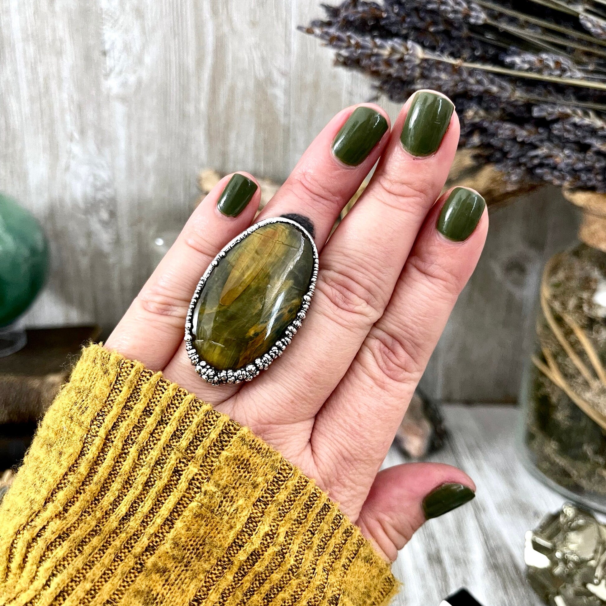 Size 7 Lion Skin Quartz Large Crystal Statement Ring in Fine Silver / Foxlark Collection - One of a Kind - Foxlark Crystal Jewelry