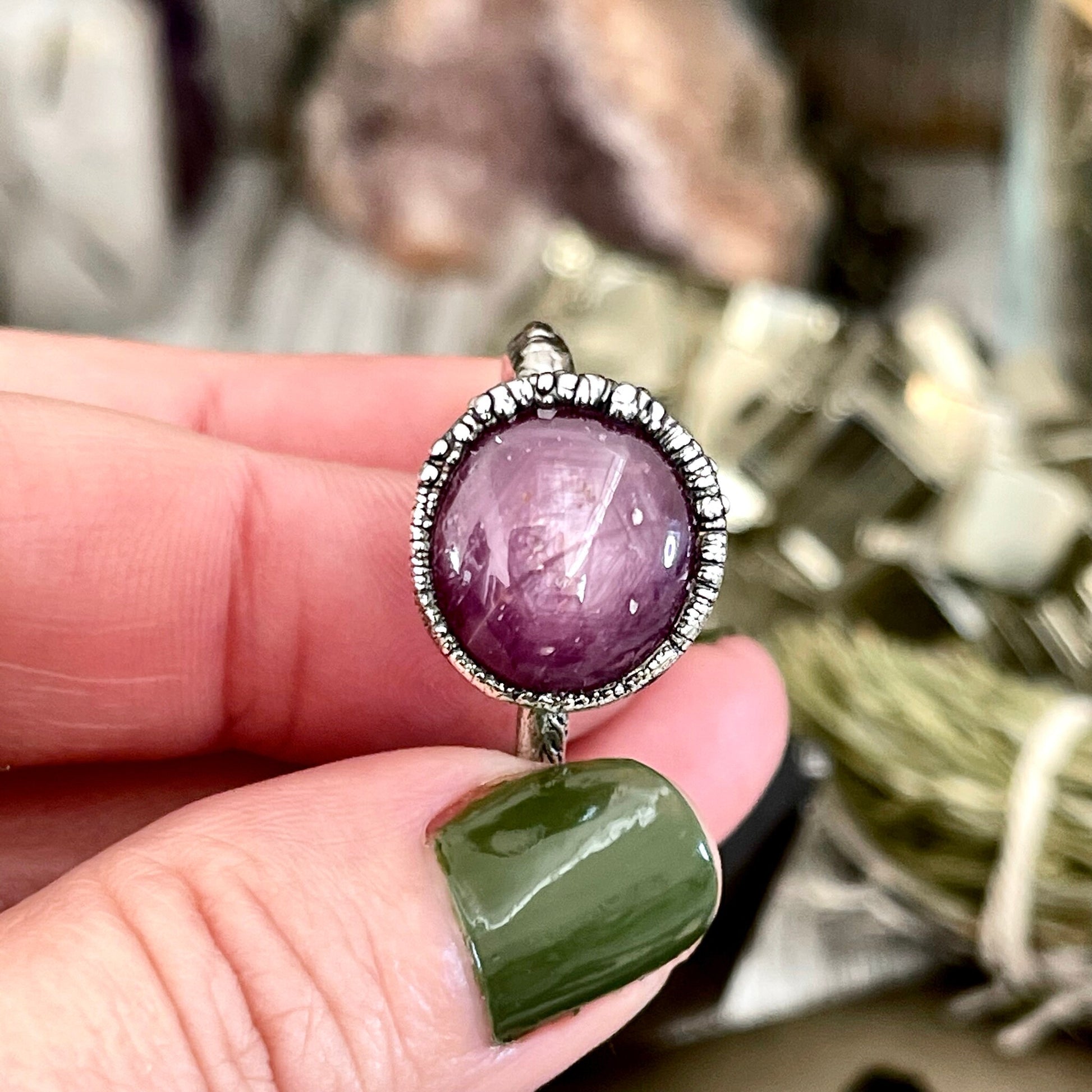Star Ruby Stone Statement Ring Set in Fine Silver/ Crystal Ring Gift for Woman Star Ruby Jewelry Big Stone Ring - Foxlark Crystal Jewelry