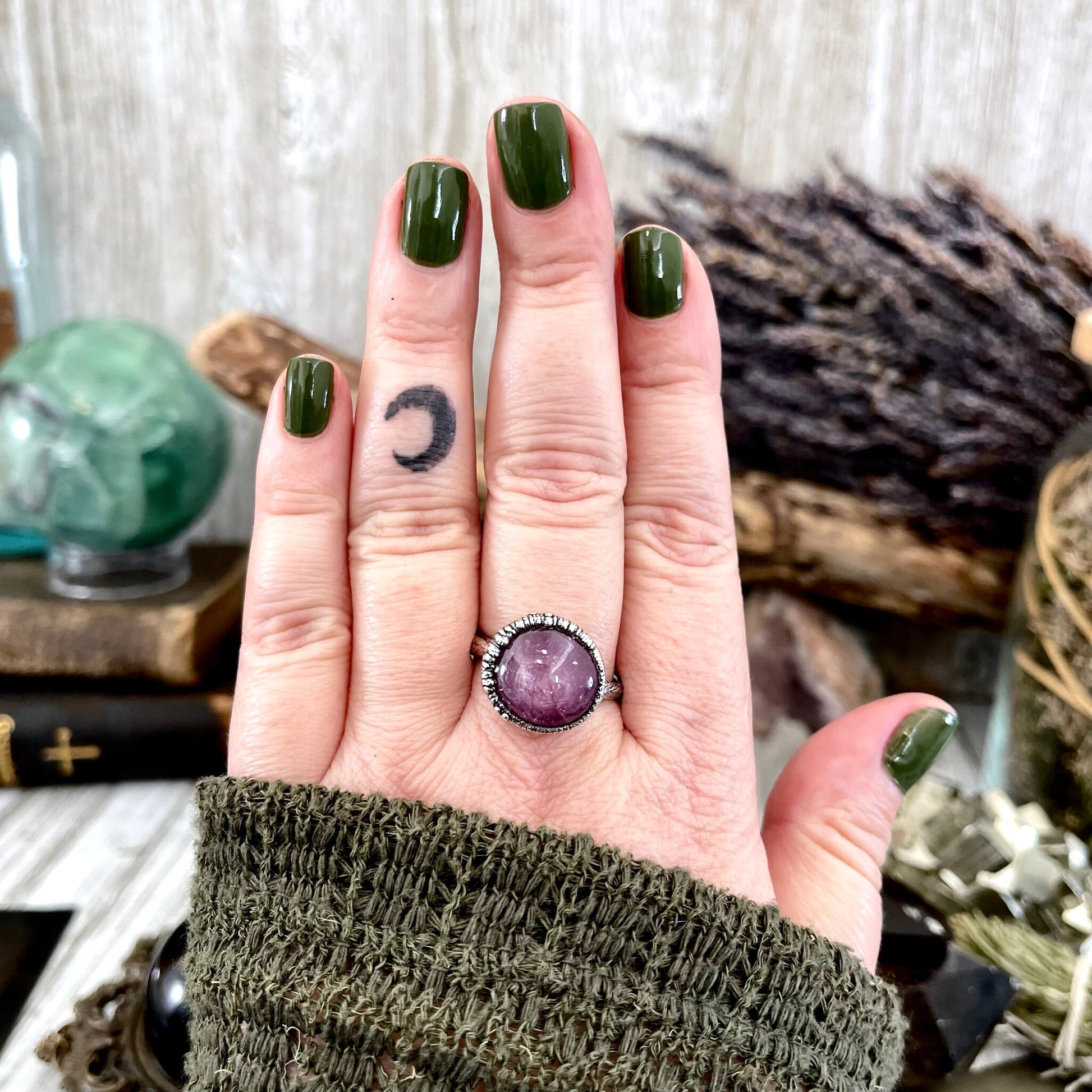 Star Ruby Stone Statement Ring Set in Fine Silver/ Crystal Ring Gift for Woman Star Ruby Jewelry Big Stone Ring - Foxlark Crystal Jewelry
