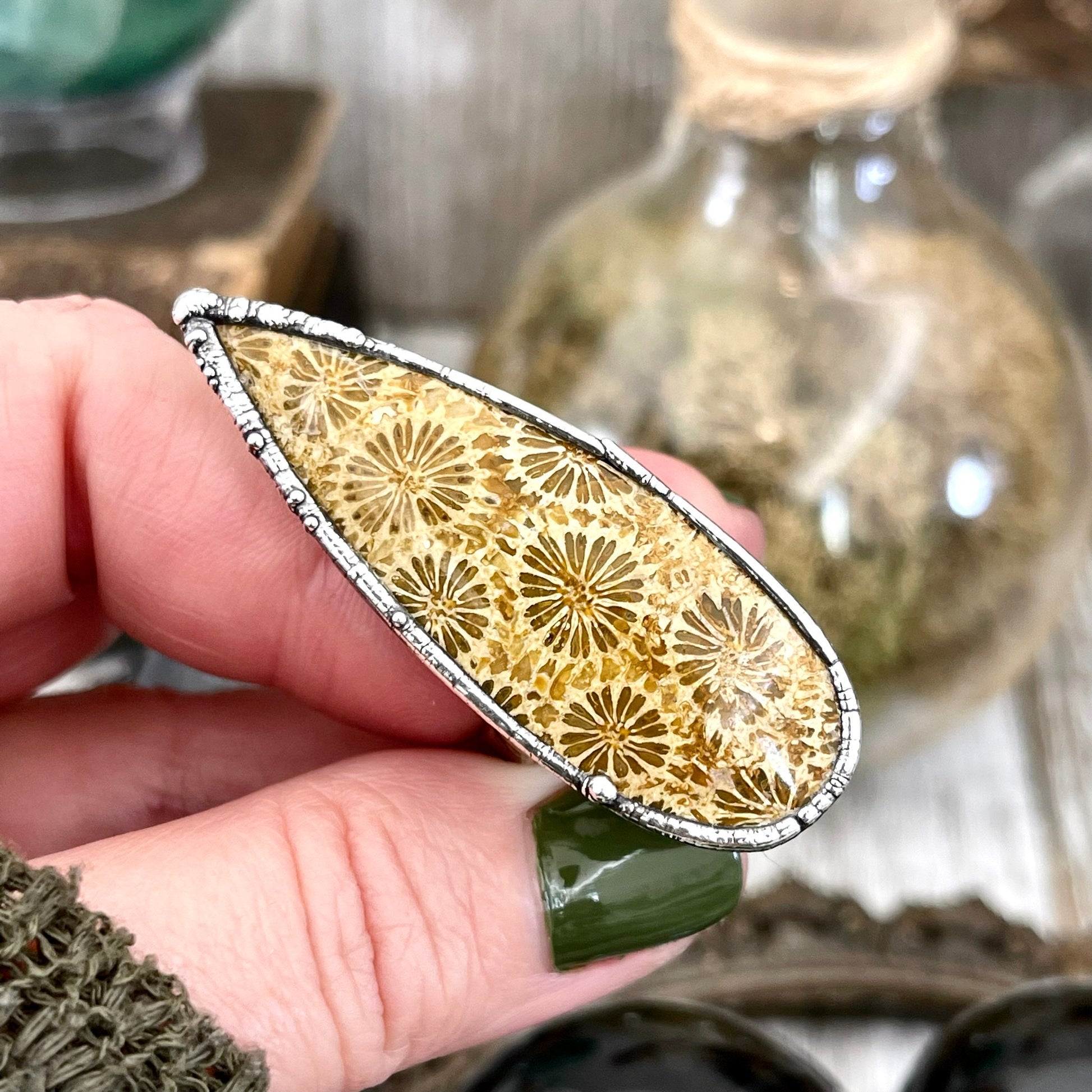 Size 8 Fossilized Coral Silver Statement Ring / Foxlark Collection - One of a Kind - Foxlark Crystal Jewelry