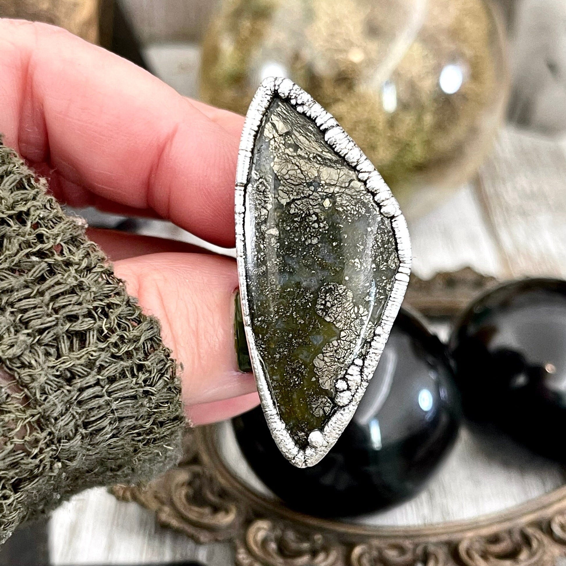 Size 7.5 Large Marcasite Statement Ring in Fine Silver / Foxlark Collection - One of a Kind - Foxlark Crystal Jewelry