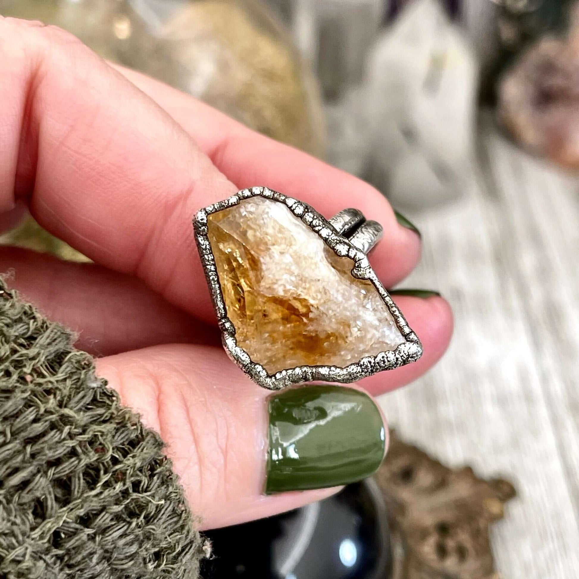 6 Raw Citrine Crystal Point Ring Set in Fine Silver / Foxlark Collection - One of a Kind - Foxlark Crystal Jewelry