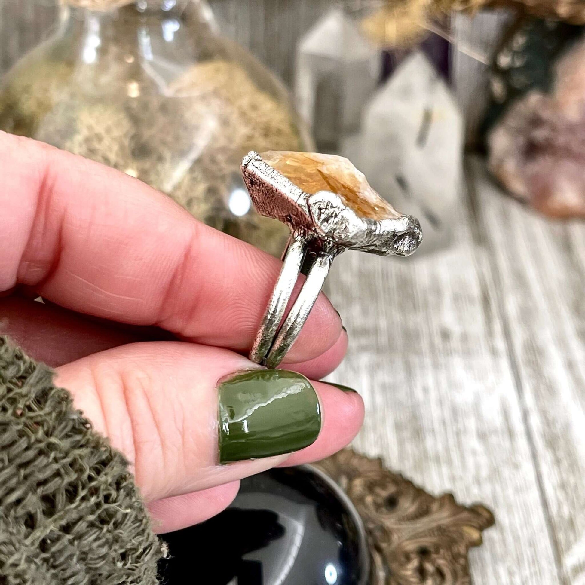 6 Raw Citrine Crystal Point Ring Set in Fine Silver / Foxlark Collection - One of a Kind - Foxlark Crystal Jewelry