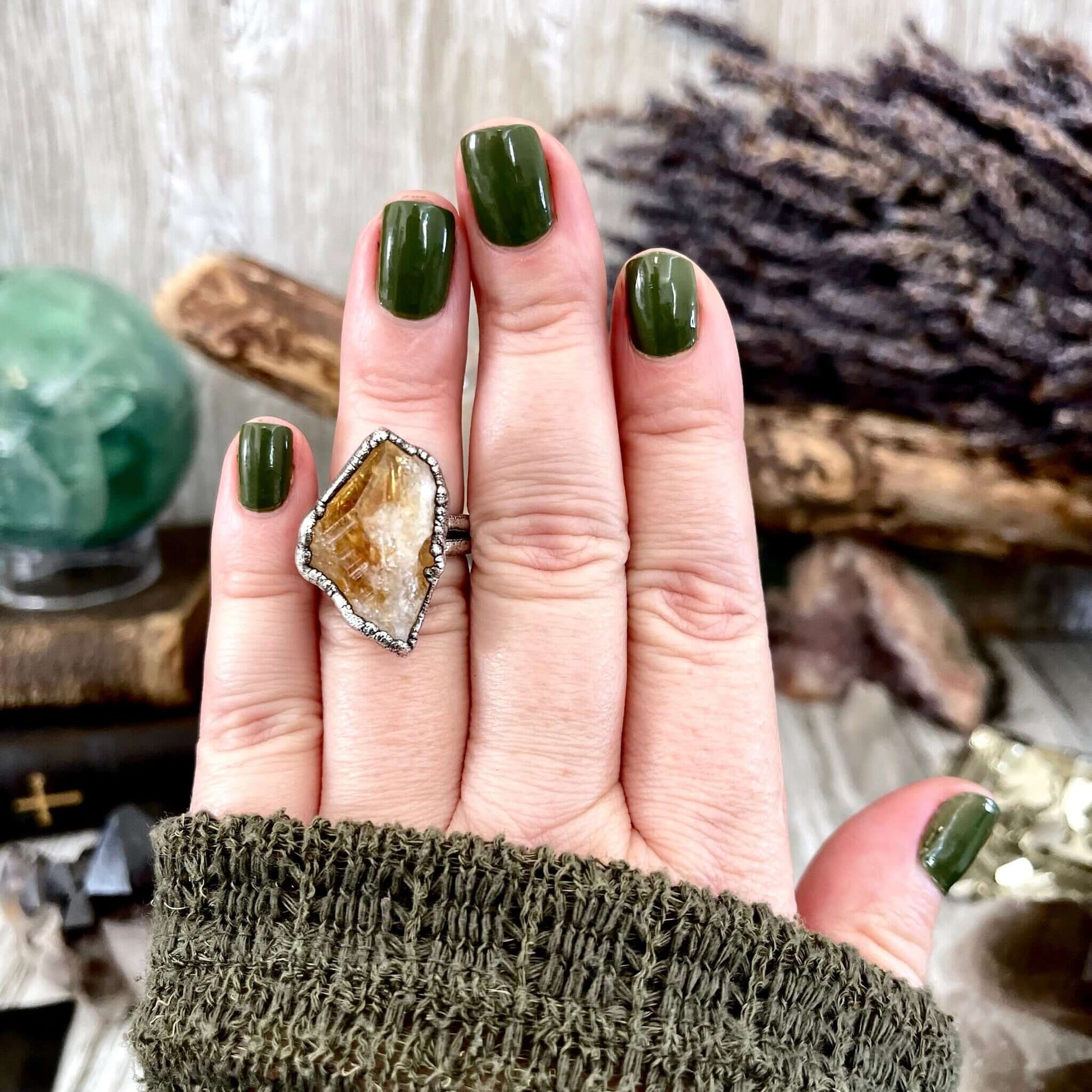 6 Raw Citrine Crystal Point Ring Set in Fine Silver / Foxlark Collection - One of a Kind - Foxlark Crystal Jewelry
