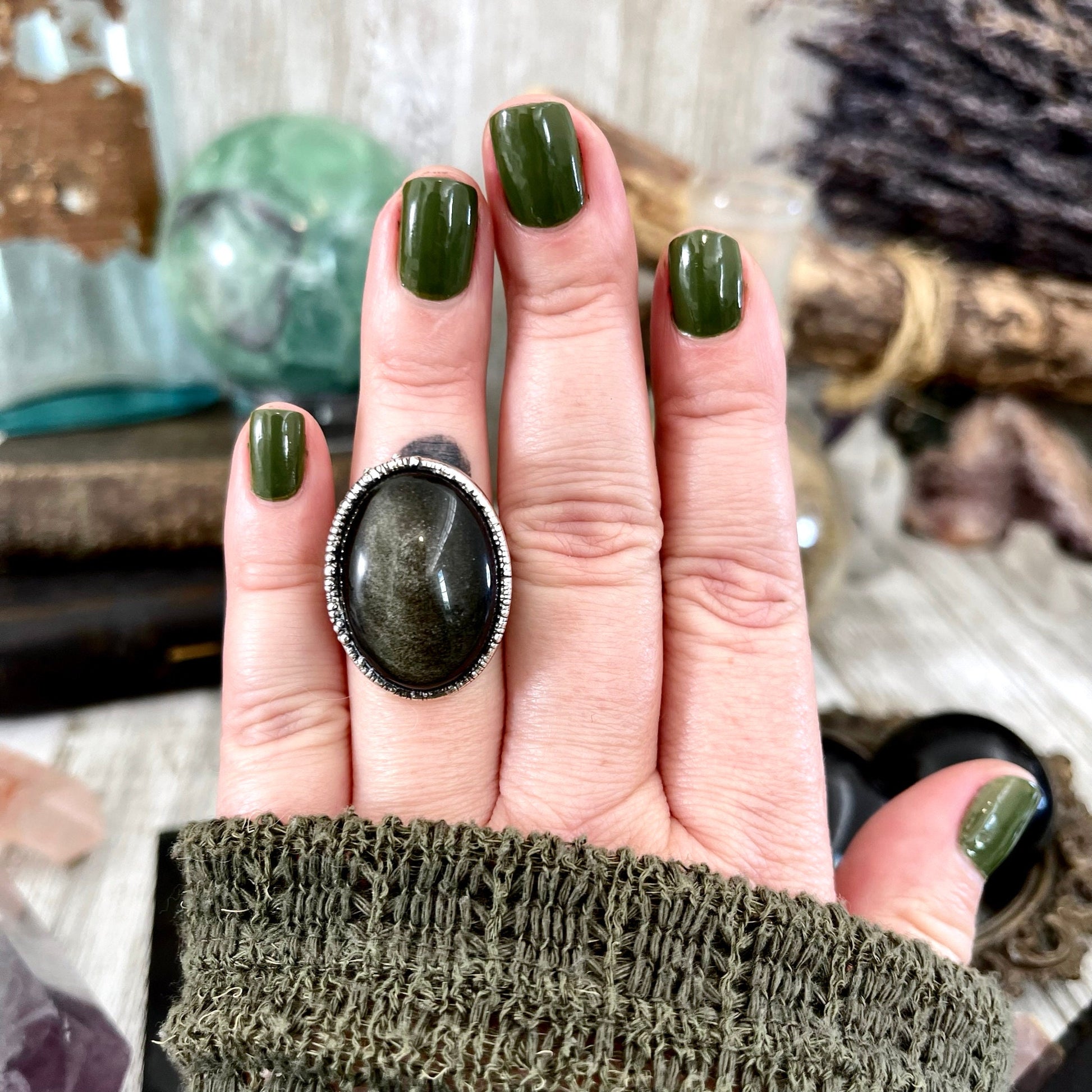 Size 6 Golden Sheen Obsidian Statement Ring in Fine Silver / Foxlark Collection - One of a Kind - Foxlark Crystal Jewelry