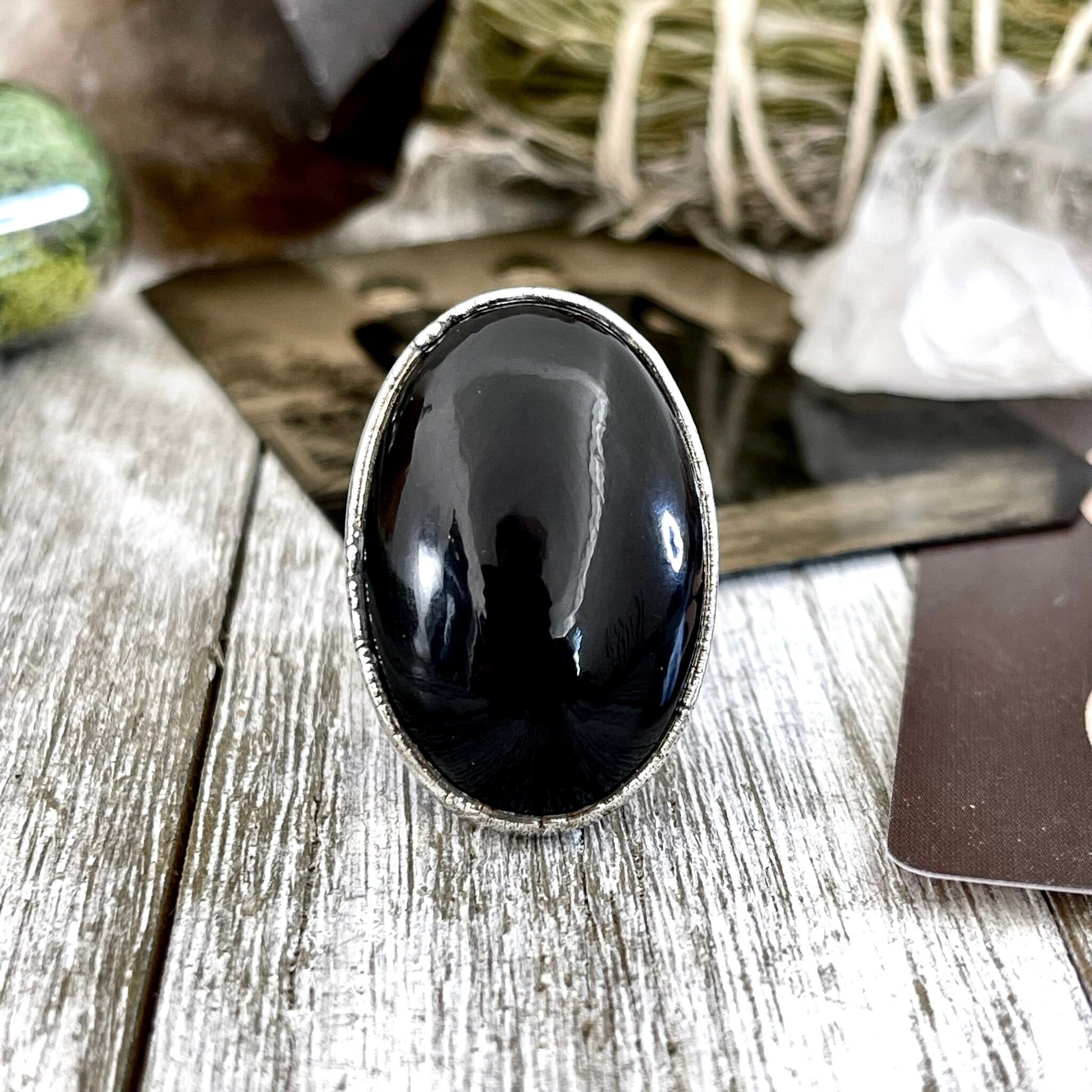 Size 8 Natural Black Rainbow Obsidian Ring in Fine Silver / Foxlark Collection - One of a Kind - Foxlark Crystal Jewelry
