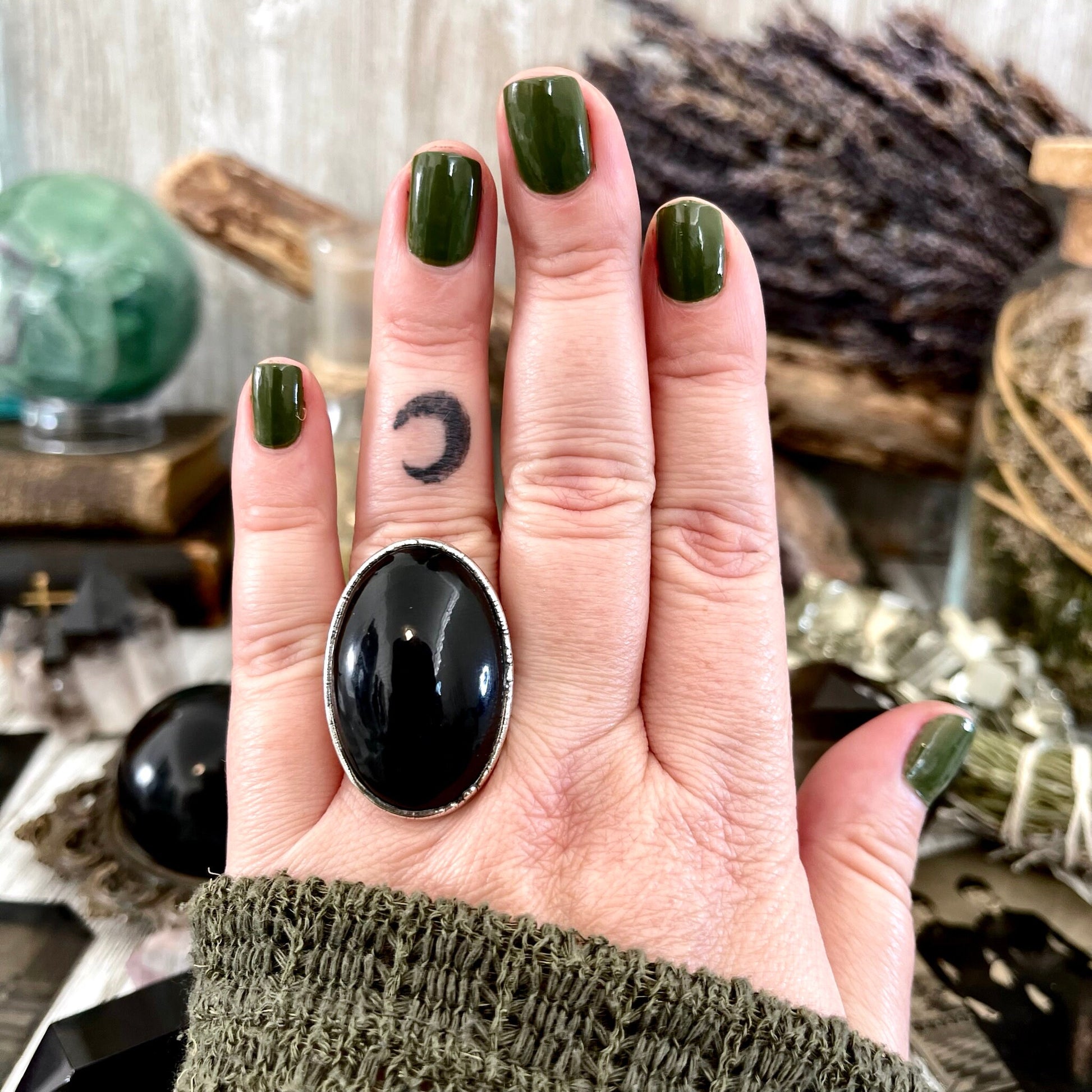 Size 8 Natural Black Rainbow Obsidian Ring in Fine Silver / Foxlark Collection - One of a Kind - Foxlark Crystal Jewelry
