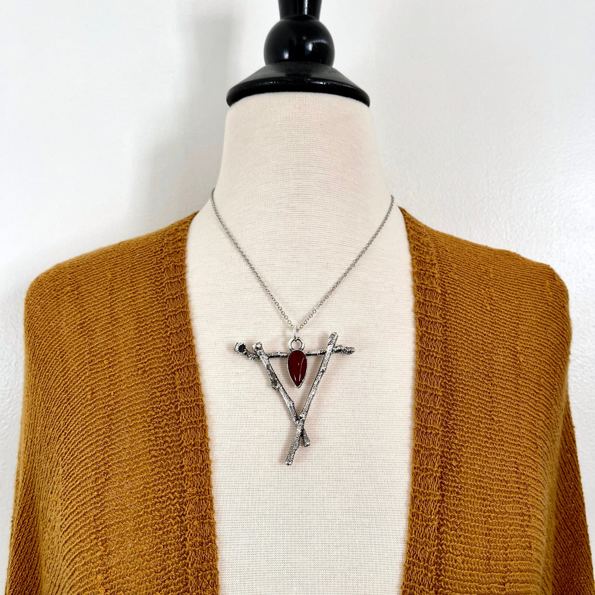 Sticks & Stones Crystal Necklace Pendant Carnelian Necklace / Big Crystal Necklace Silver - Foxlark Crystal Jewelry