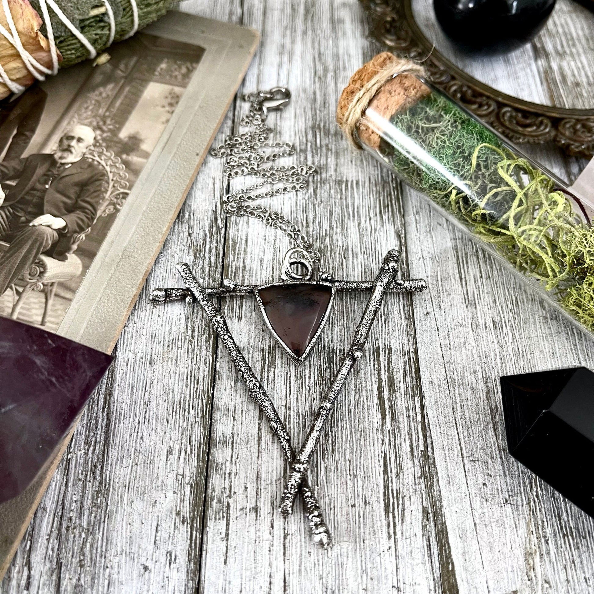 Sticks & Stones Collection- Amethyst Sage Crystal Necklace in Fine Silver / - Foxlark Crystal Jewelry