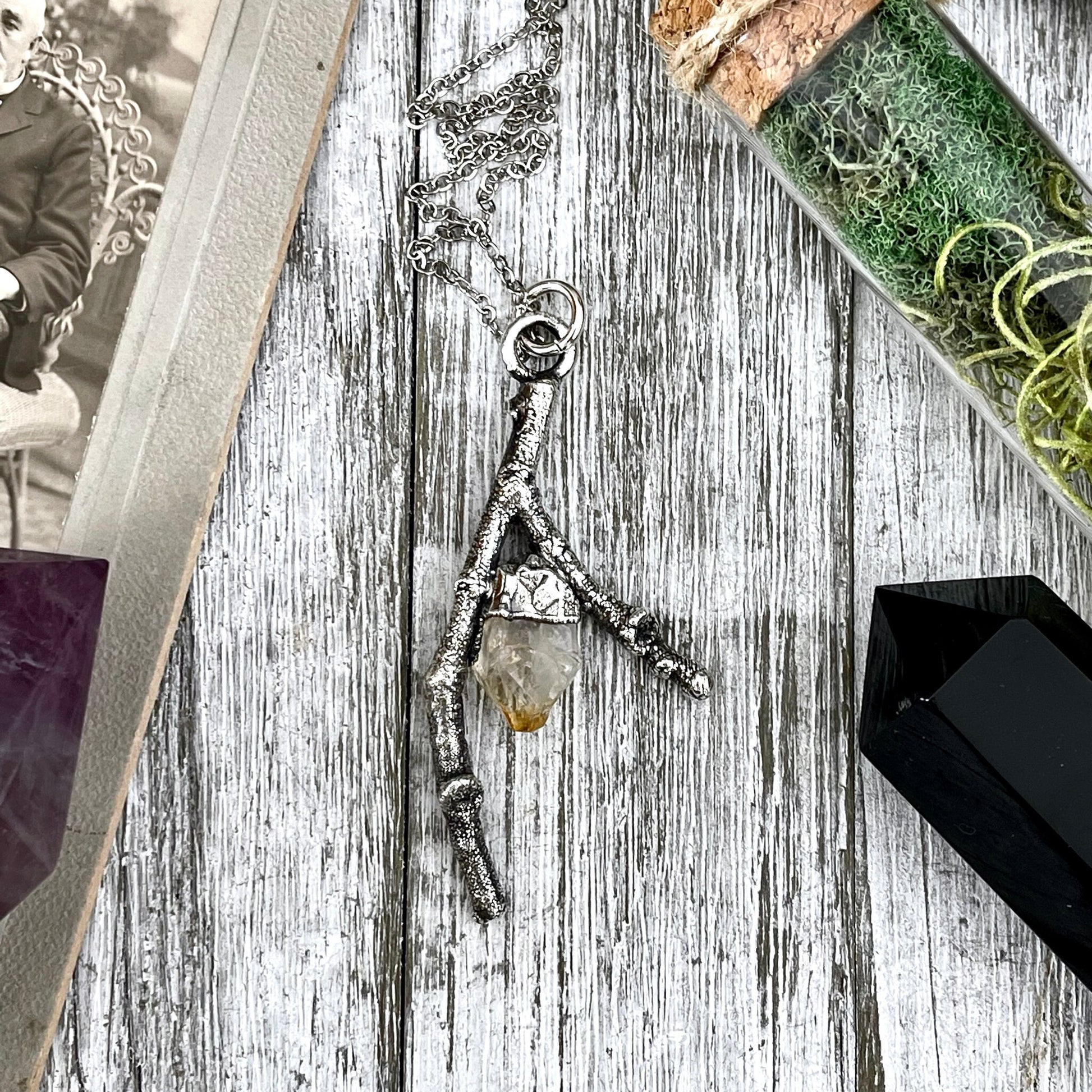 Sticks & Stones Collection- Raw Citrine Crystal Necklace in Fine Silver / - Foxlark Crystal Jewelry