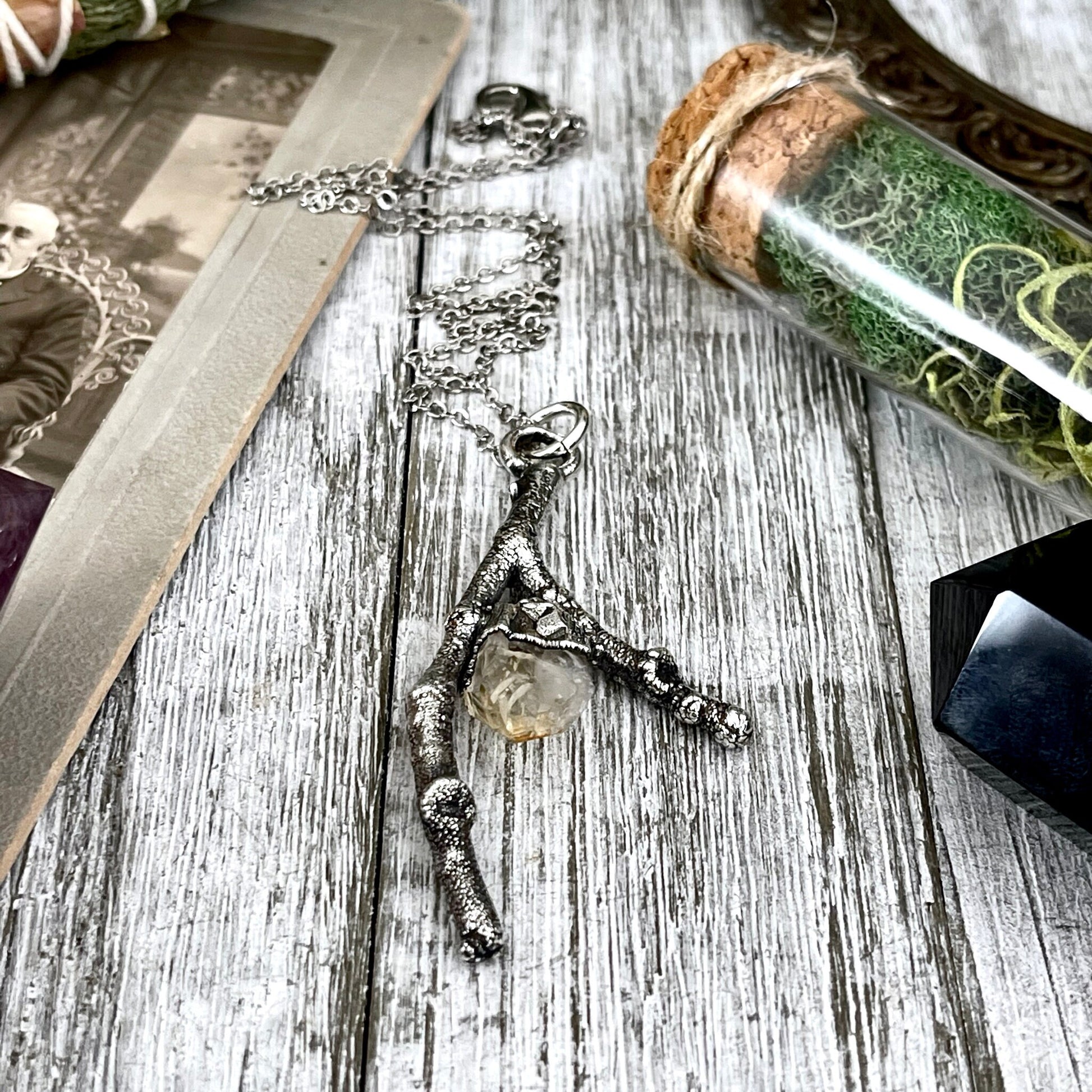 Sticks & Stones Collection- Raw Citrine Crystal Necklace in Fine Silver / - Foxlark Crystal Jewelry