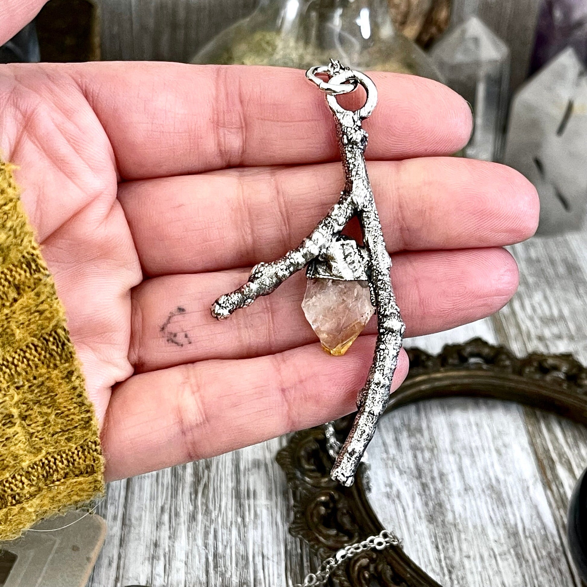 Sticks & Stones Collection- Raw Citrine Crystal Necklace in Fine Silver / - Foxlark Crystal Jewelry
