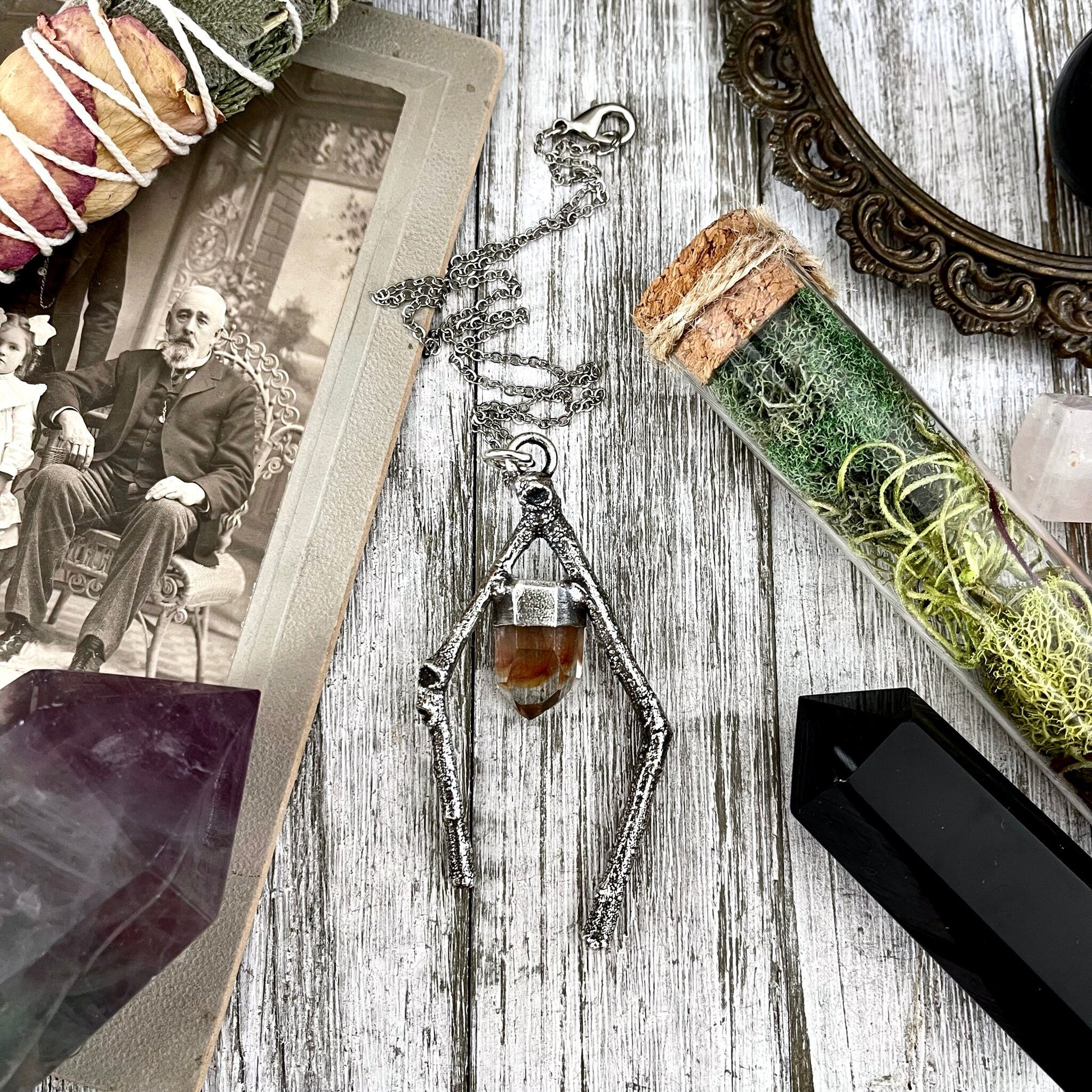 Sticks & Stones Collection- Garden Quartz Crystal Necklace in Silver / - Foxlark Crystal Jewelry