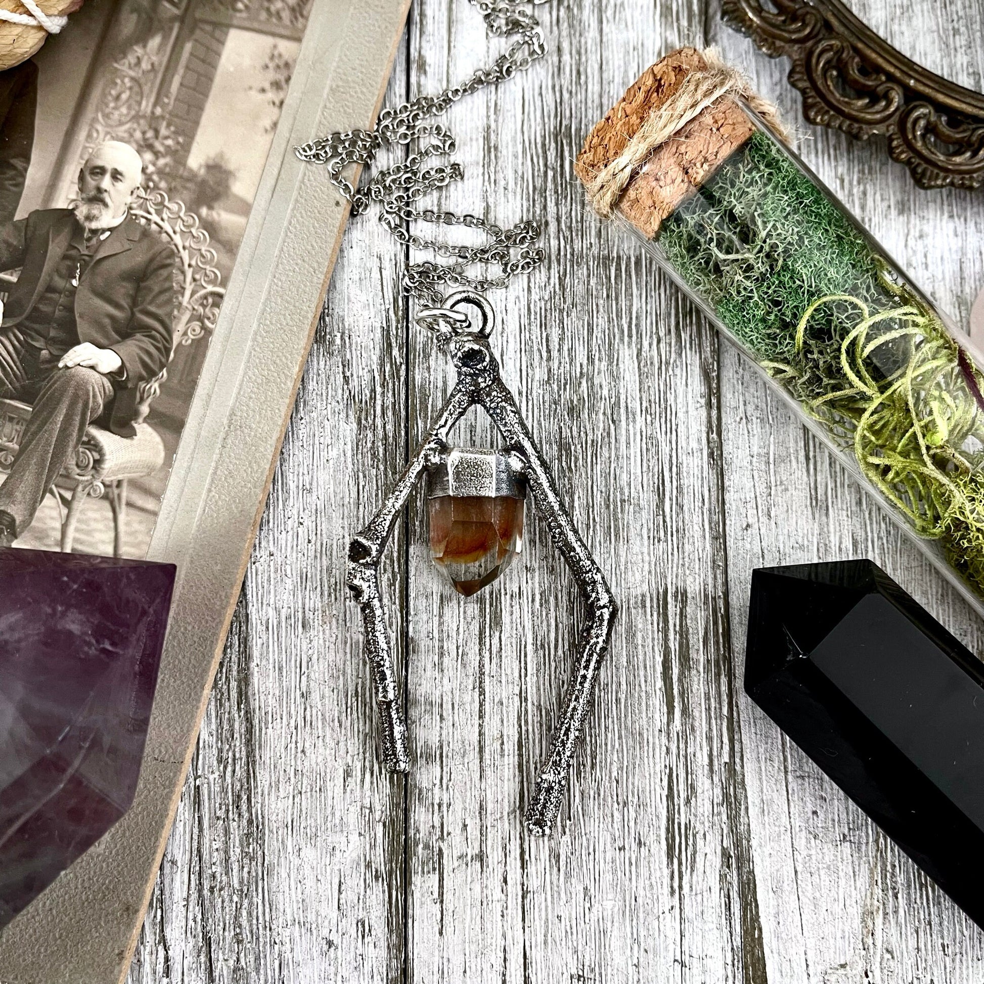 Sticks & Stones Collection- Garden Quartz Crystal Necklace in Silver / - Foxlark Crystal Jewelry