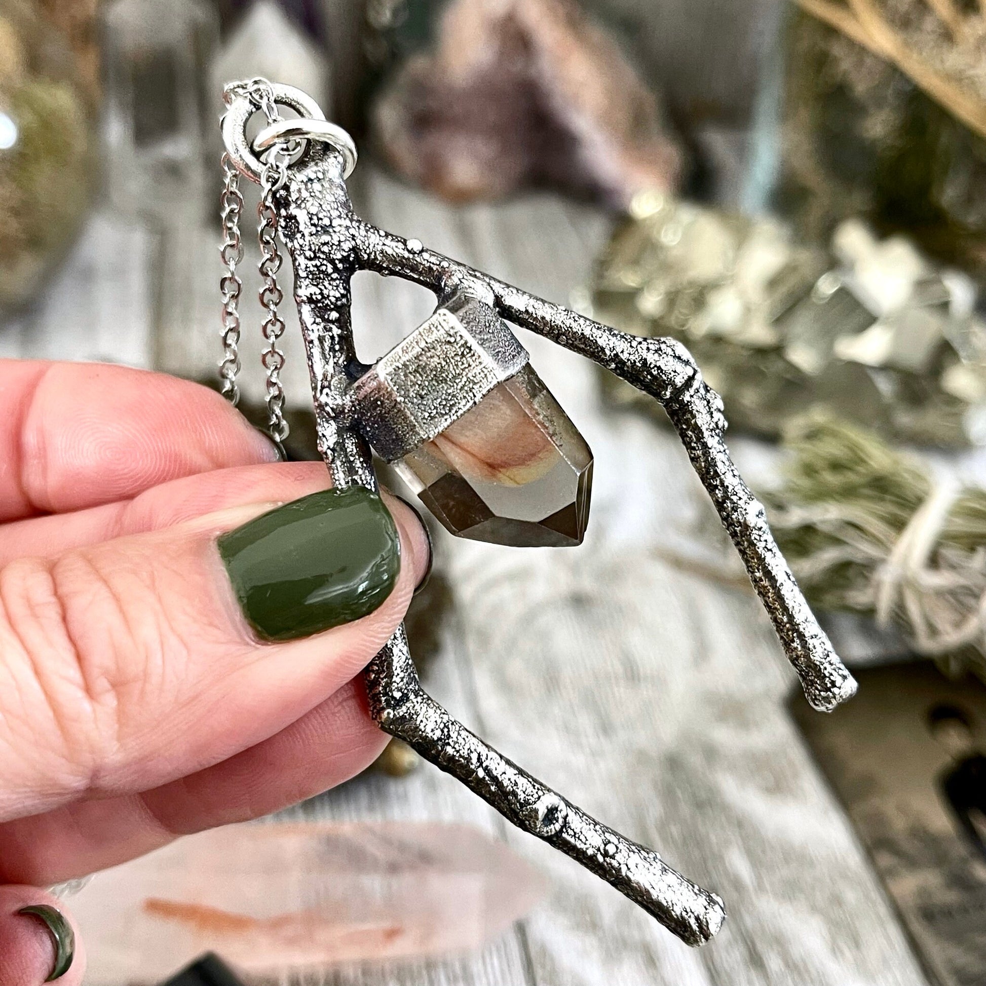 Sticks & Stones Collection- Garden Quartz Crystal Necklace in Silver / - Foxlark Crystal Jewelry