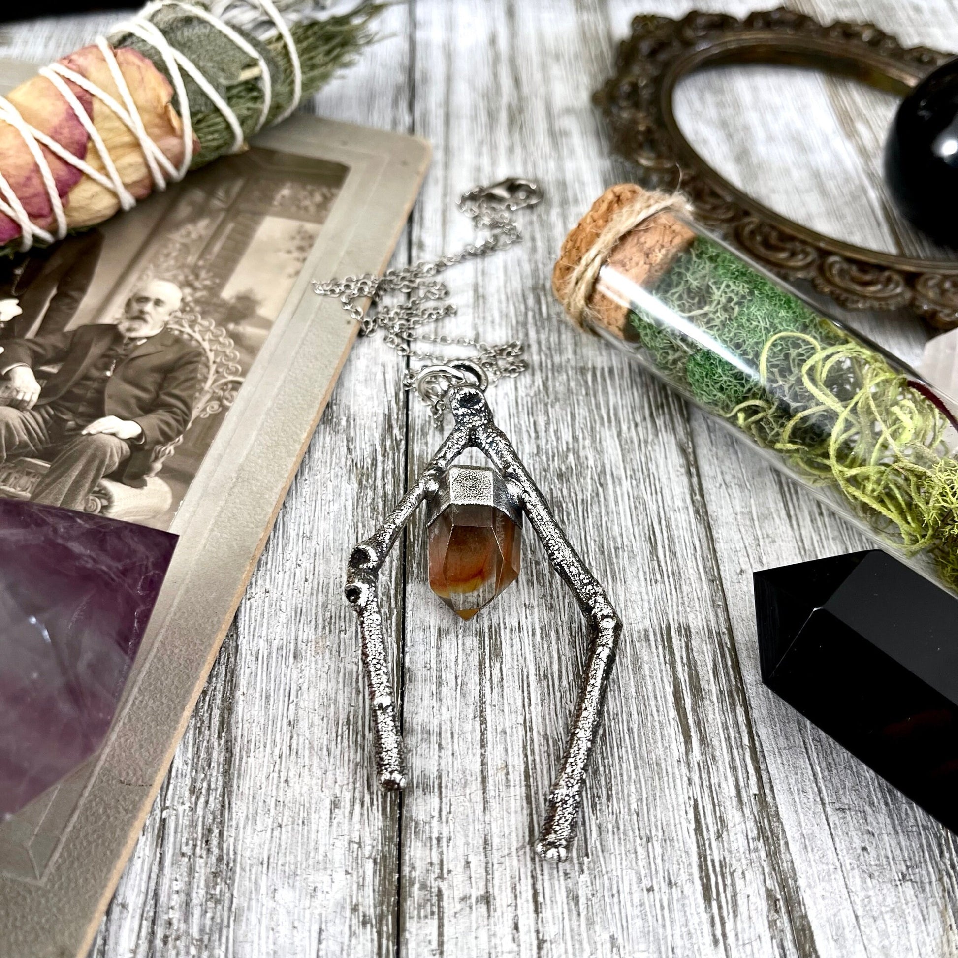 Sticks & Stones Collection- Garden Quartz Crystal Necklace in Silver / - Foxlark Crystal Jewelry