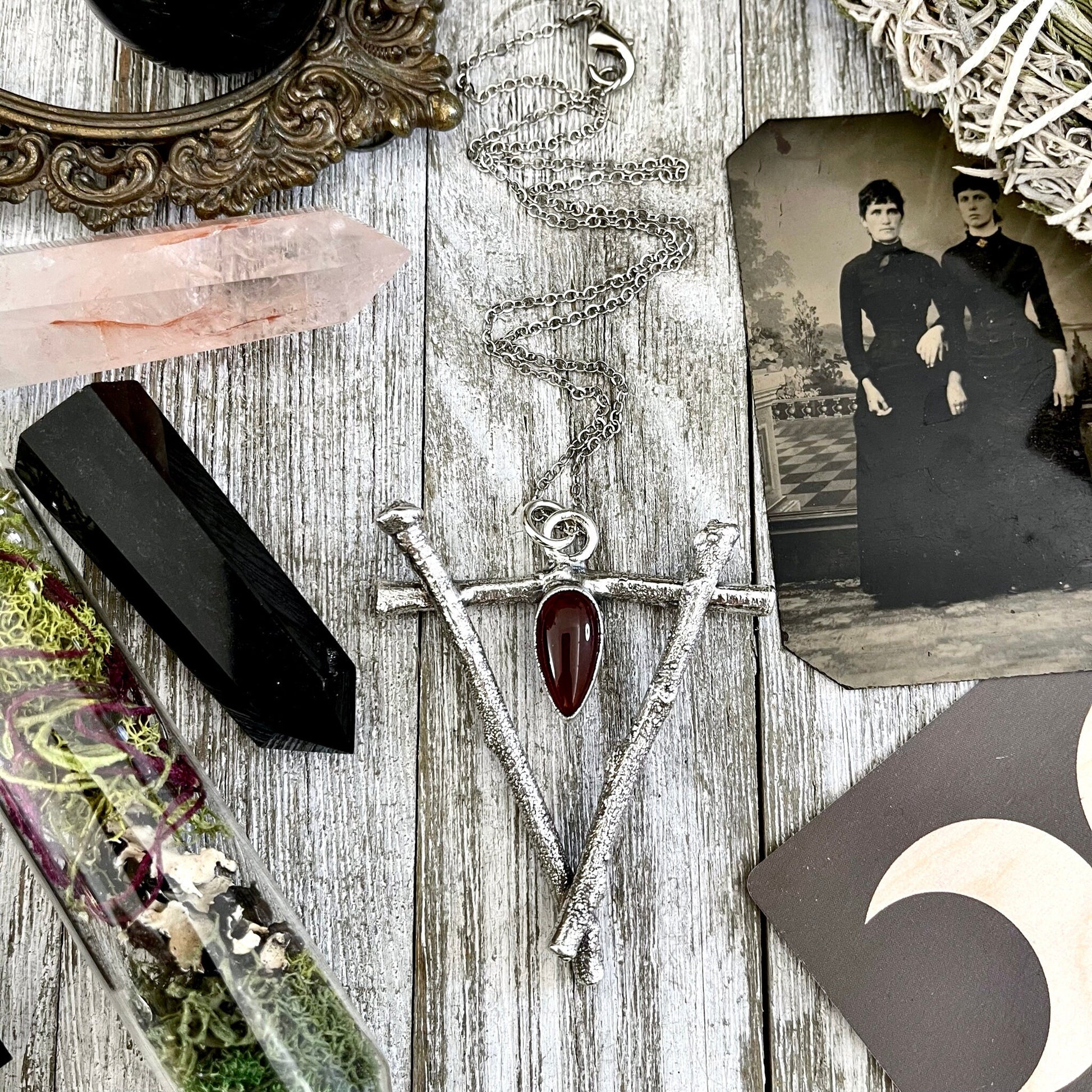 Sticks & Stones Crystal Necklace Pendant Carnelian Necklace / Big Crystal Necklace Silver - Foxlark Crystal Jewelry