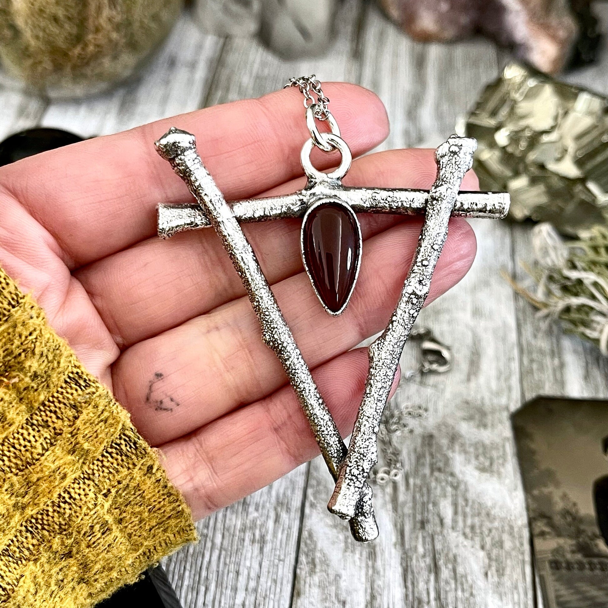 Sticks & Stones Crystal Necklace Pendant Carnelian Necklace / Big Crystal Necklace Silver - Foxlark Crystal Jewelry