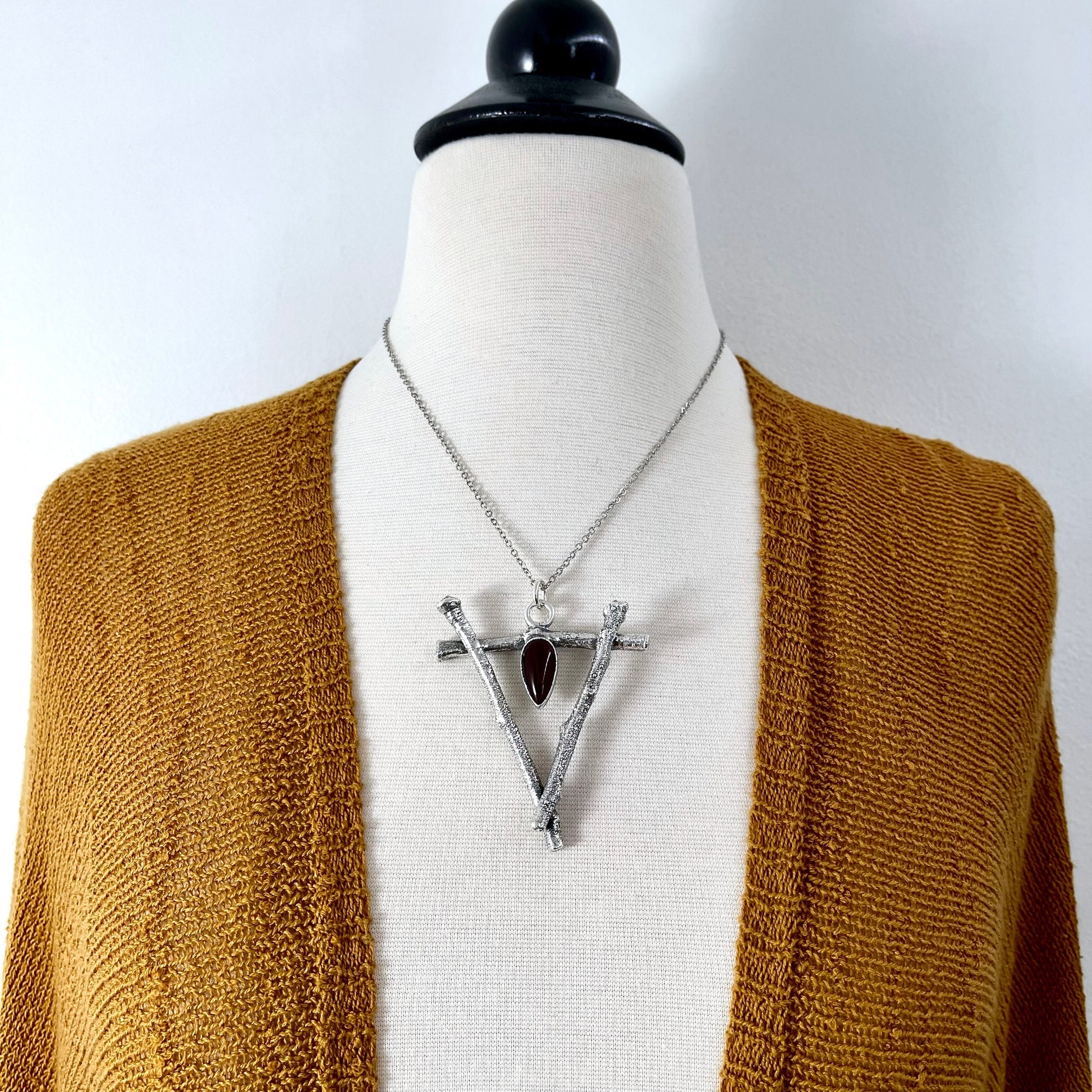 Sticks & Stones Crystal Necklace Pendant Carnelian Necklace / Big Crystal Necklace Silver - Foxlark Crystal Jewelry