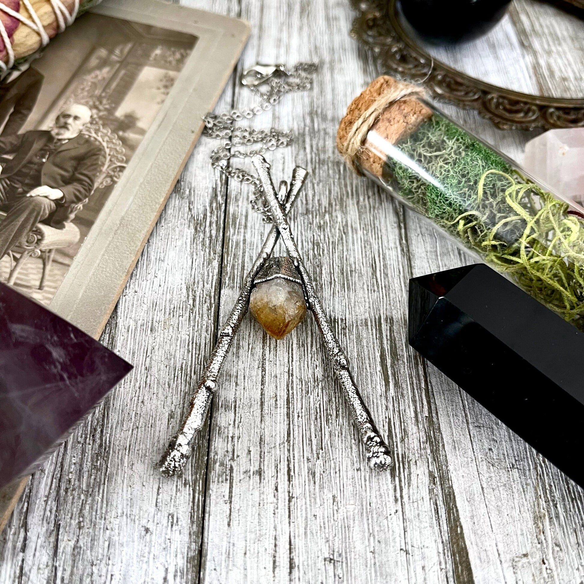 Sticks & Stones Collection- Raw Citrine Crystal Necklace in Fine Silver / - Foxlark Crystal Jewelry