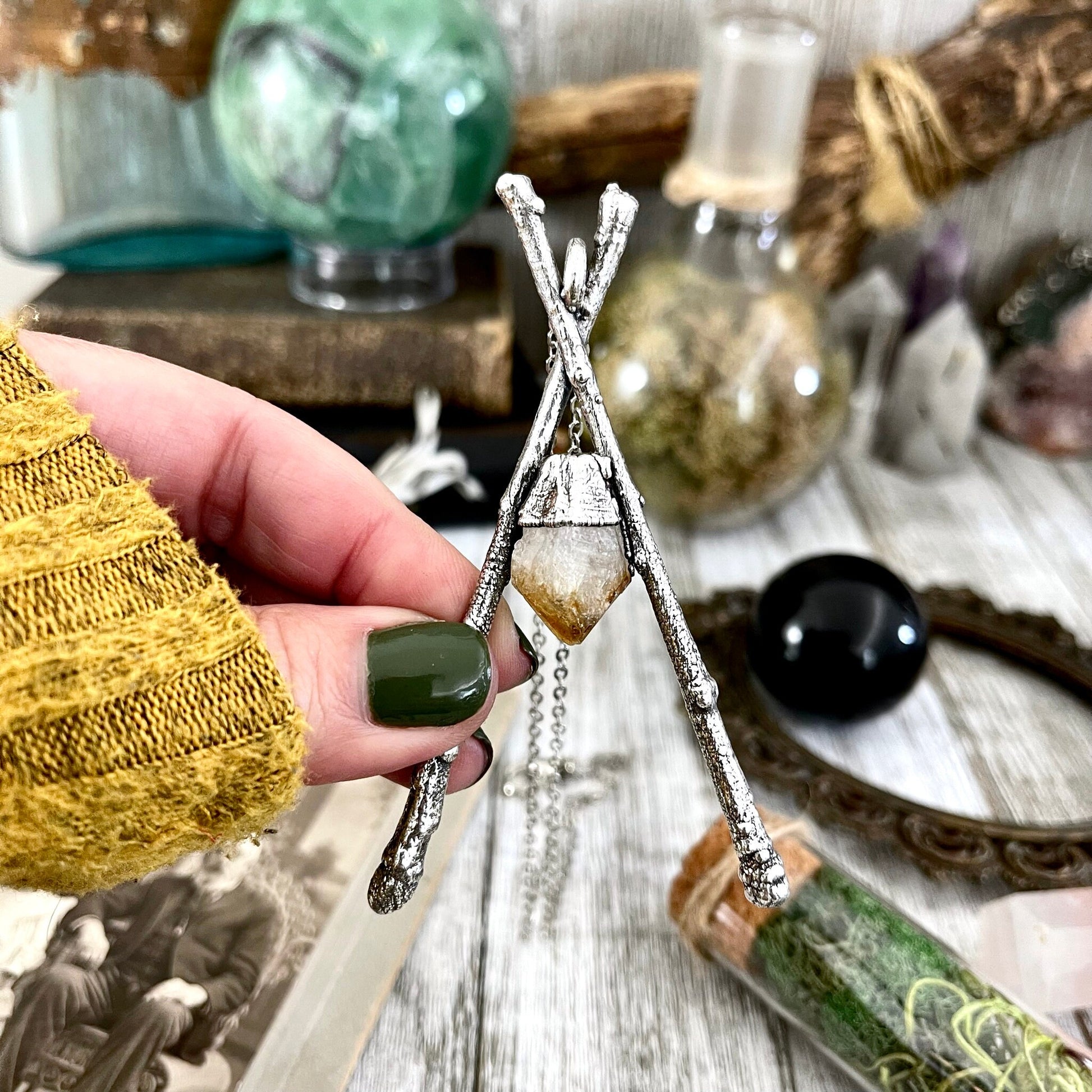 Sticks & Stones Collection- Raw Citrine Crystal Necklace in Fine Silver / - Foxlark Crystal Jewelry