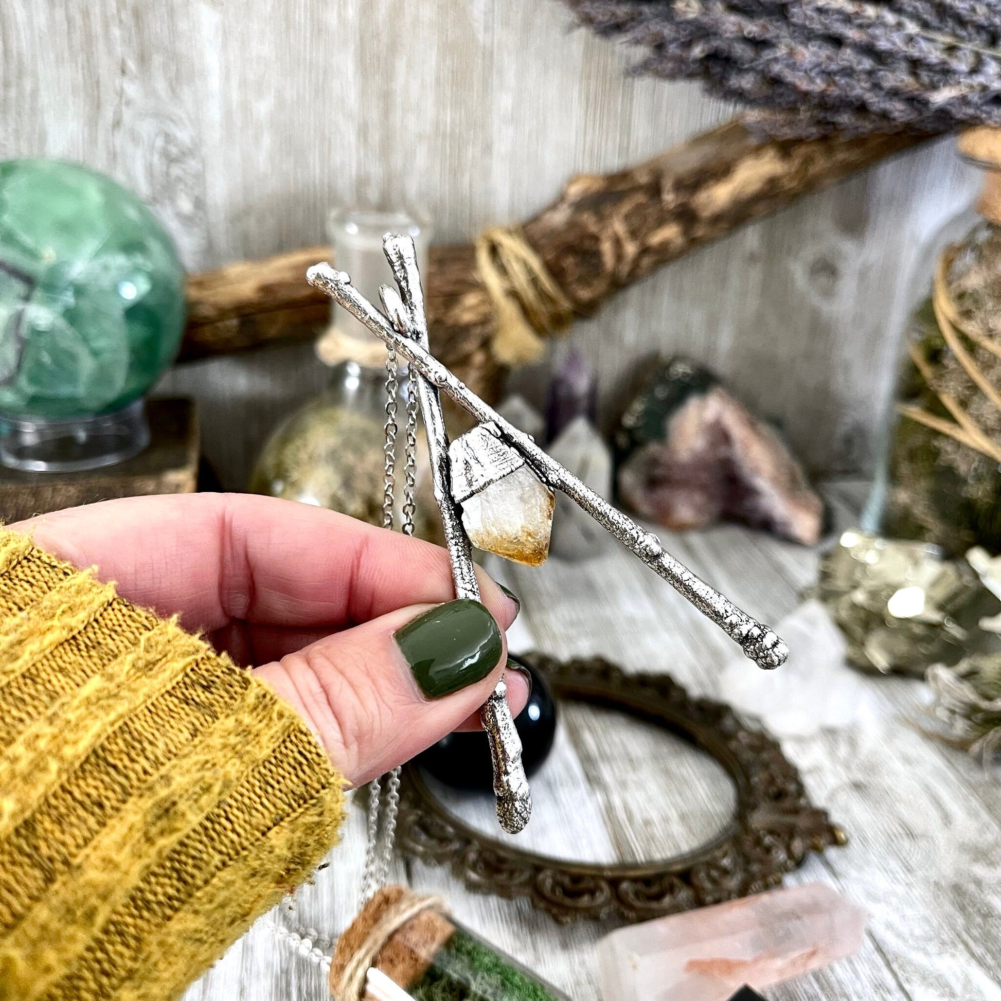 Sticks & Stones Collection- Raw Citrine Crystal Necklace in Fine Silver / - Foxlark Crystal Jewelry