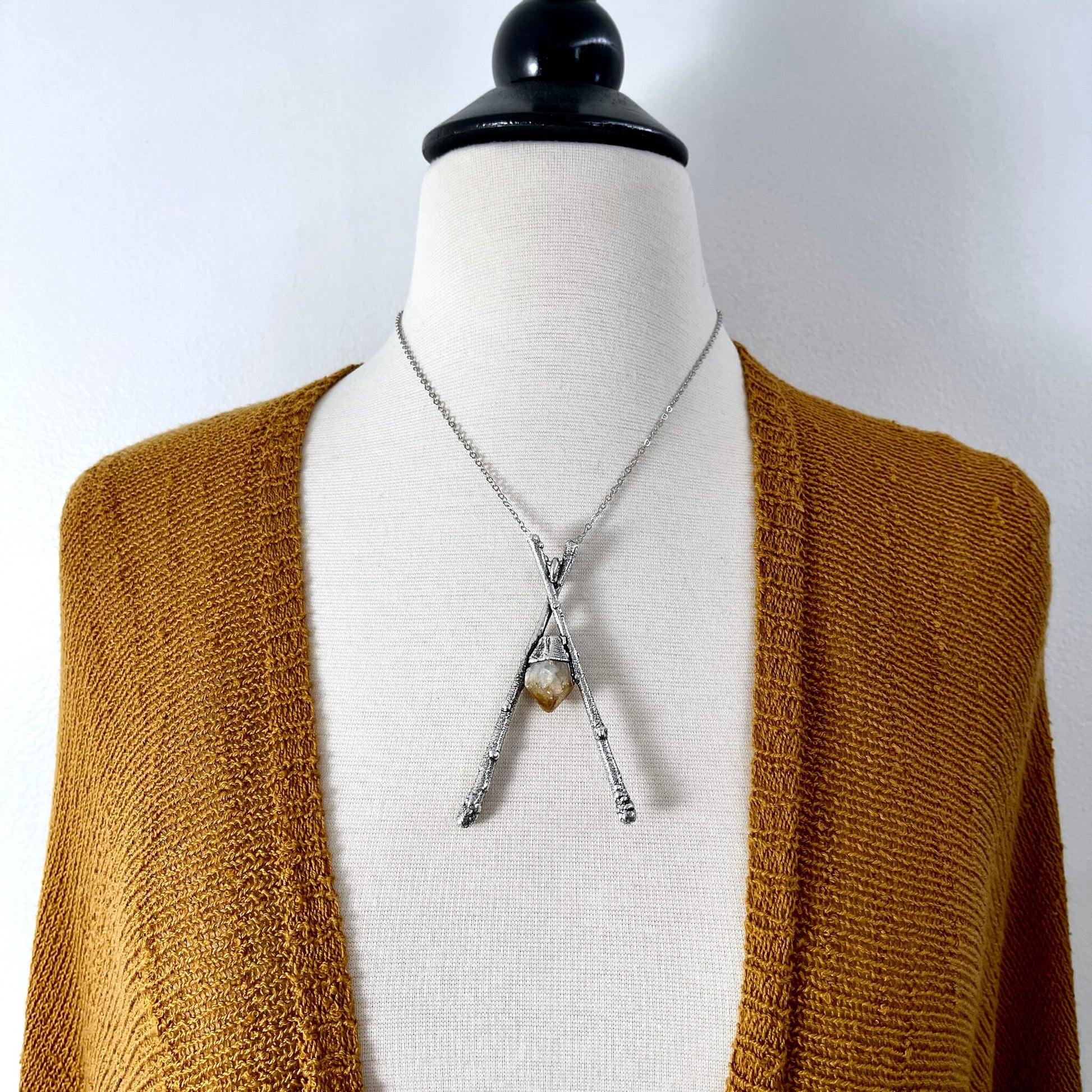 Sticks & Stones Collection- Raw Citrine Crystal Necklace in Fine Silver / - Foxlark Crystal Jewelry