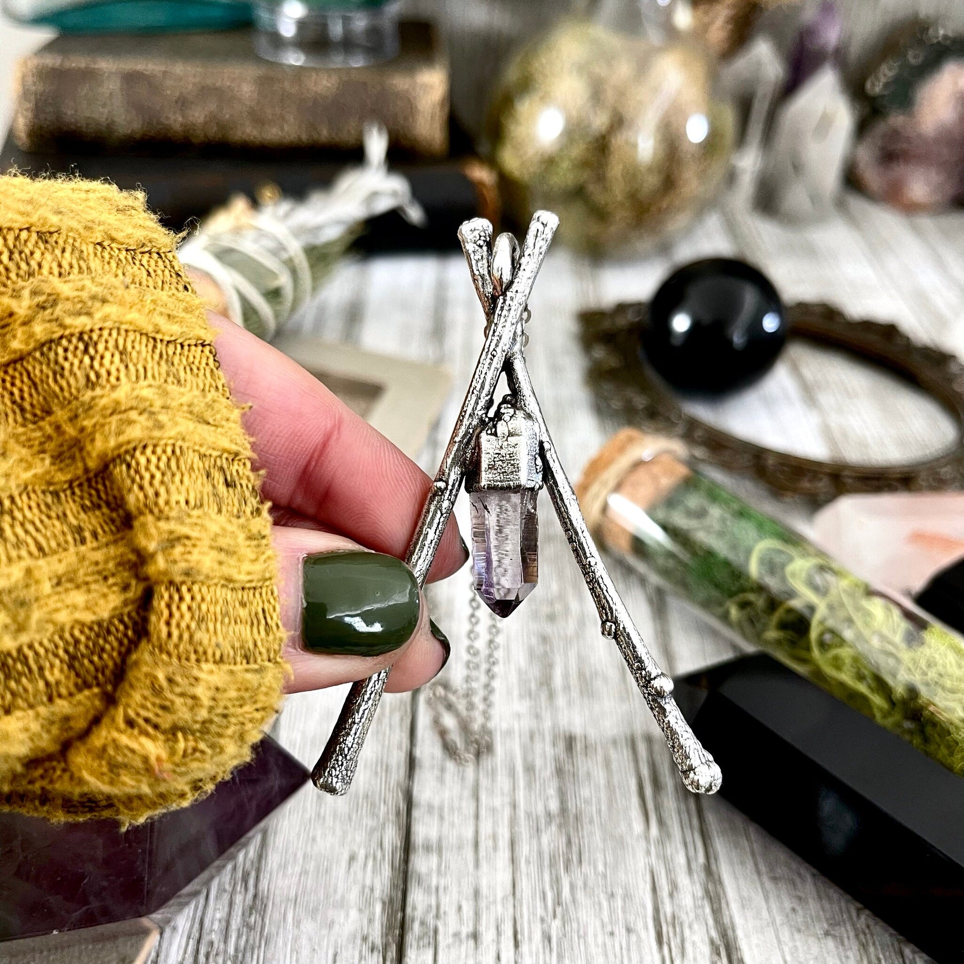 Sticks & Stones Collection- Raw Vera Cruz Amethyst Crystal Necklace in Fine Silver / - Foxlark Crystal Jewelry