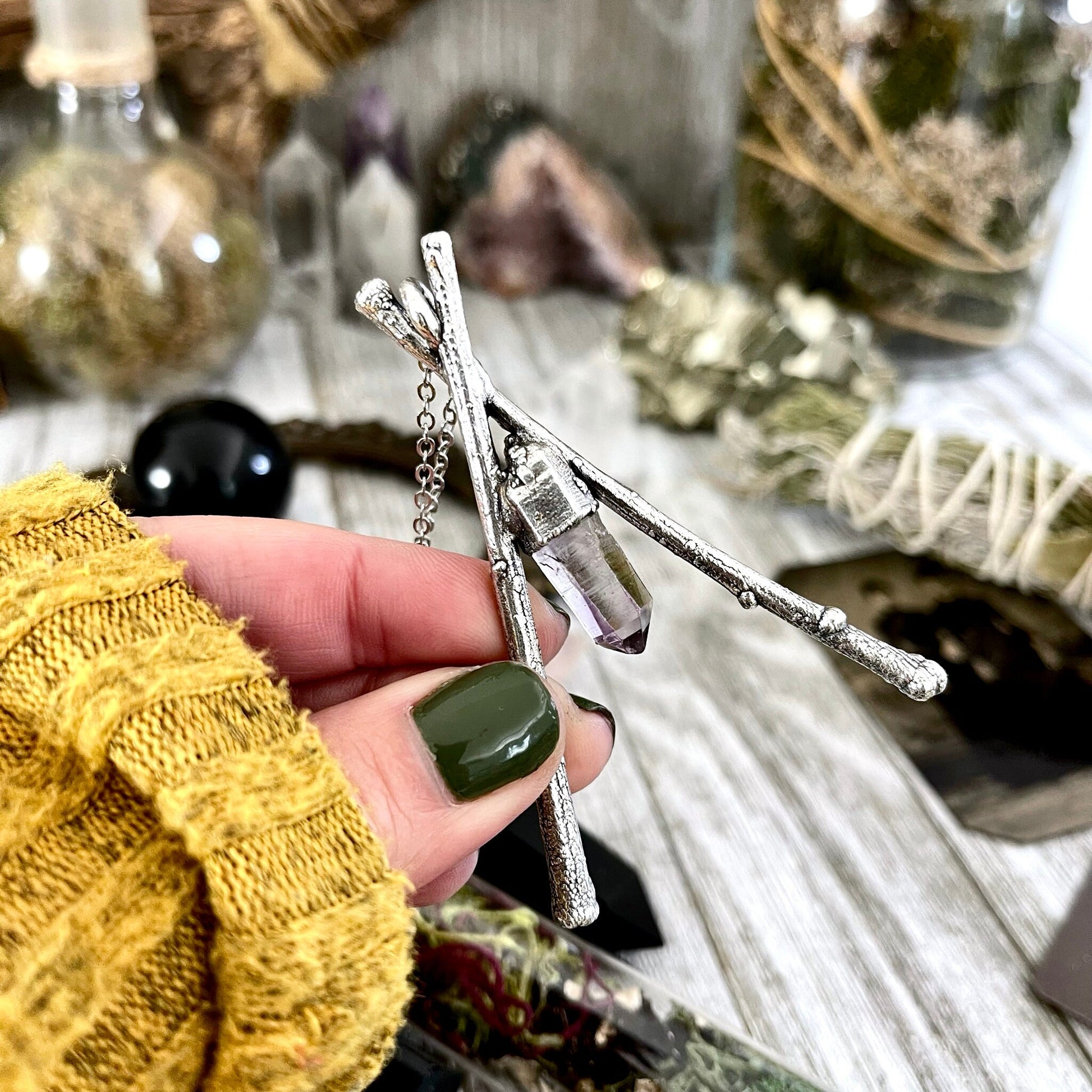 Sticks & Stones Collection- Raw Vera Cruz Amethyst Crystal Necklace in Fine Silver / - Foxlark Crystal Jewelry