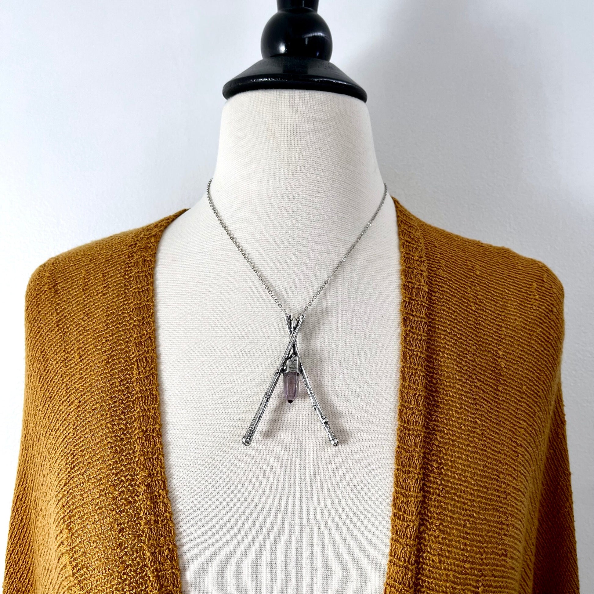 Sticks & Stones Collection- Raw Vera Cruz Amethyst Crystal Necklace in Fine Silver / - Foxlark Crystal Jewelry