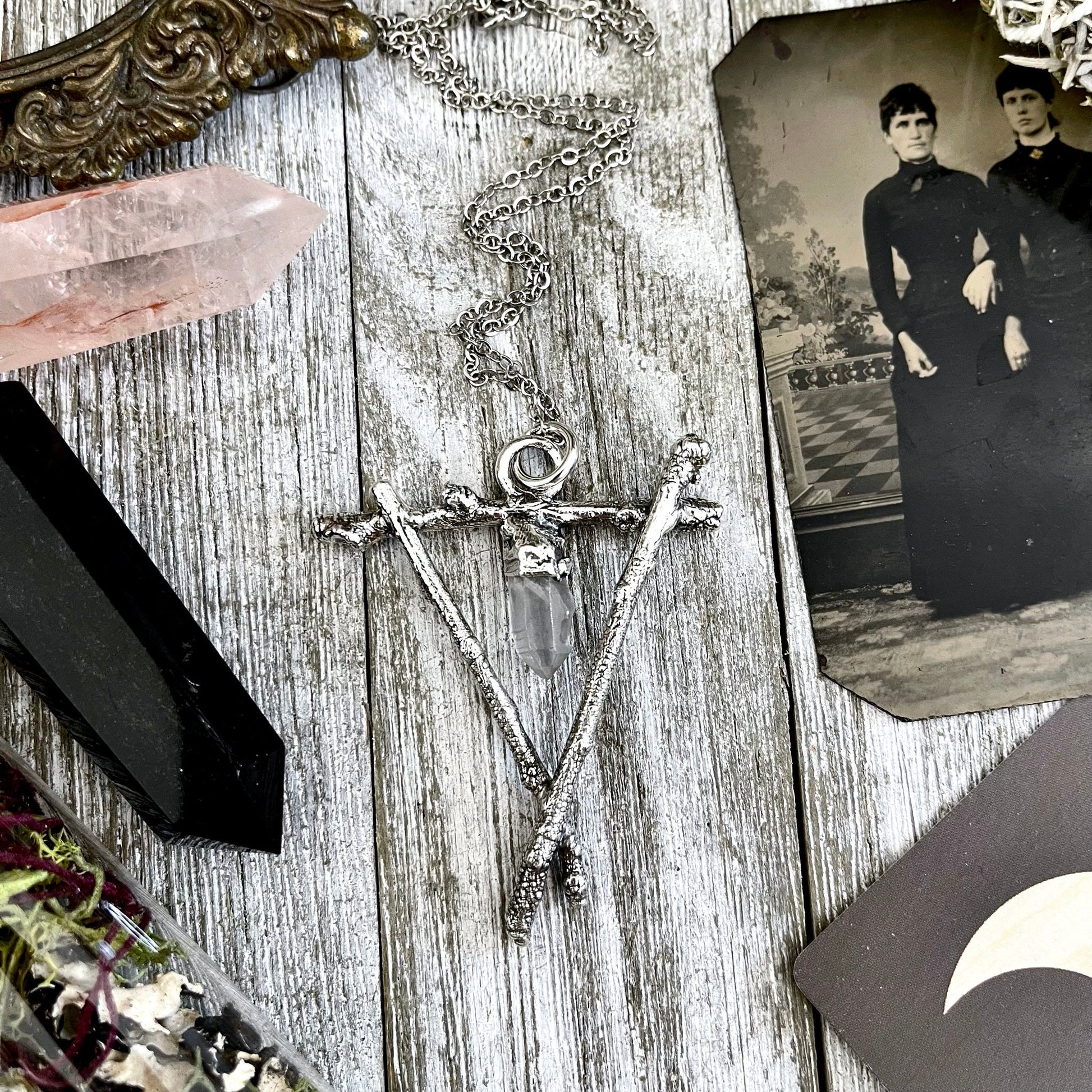 Sticks & Stones Collection- Raw Clear Quartz Crystal Necklace in Fine Silver / - Foxlark Crystal Jewelry