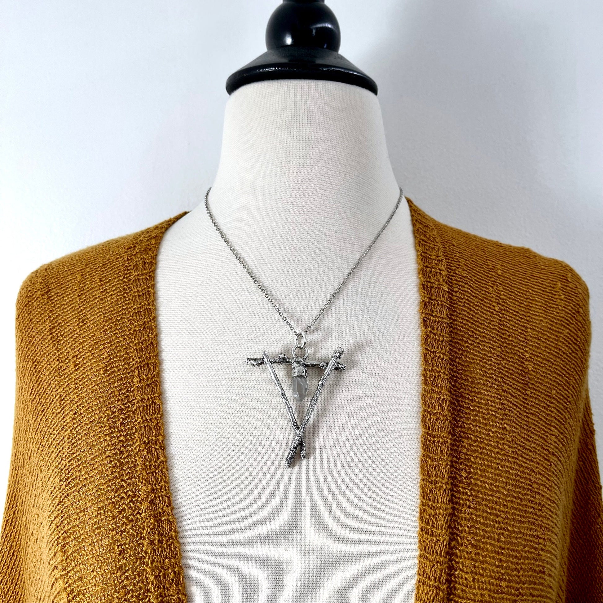 Sticks & Stones Collection- Raw Clear Quartz Crystal Necklace in Fine Silver / - Foxlark Crystal Jewelry