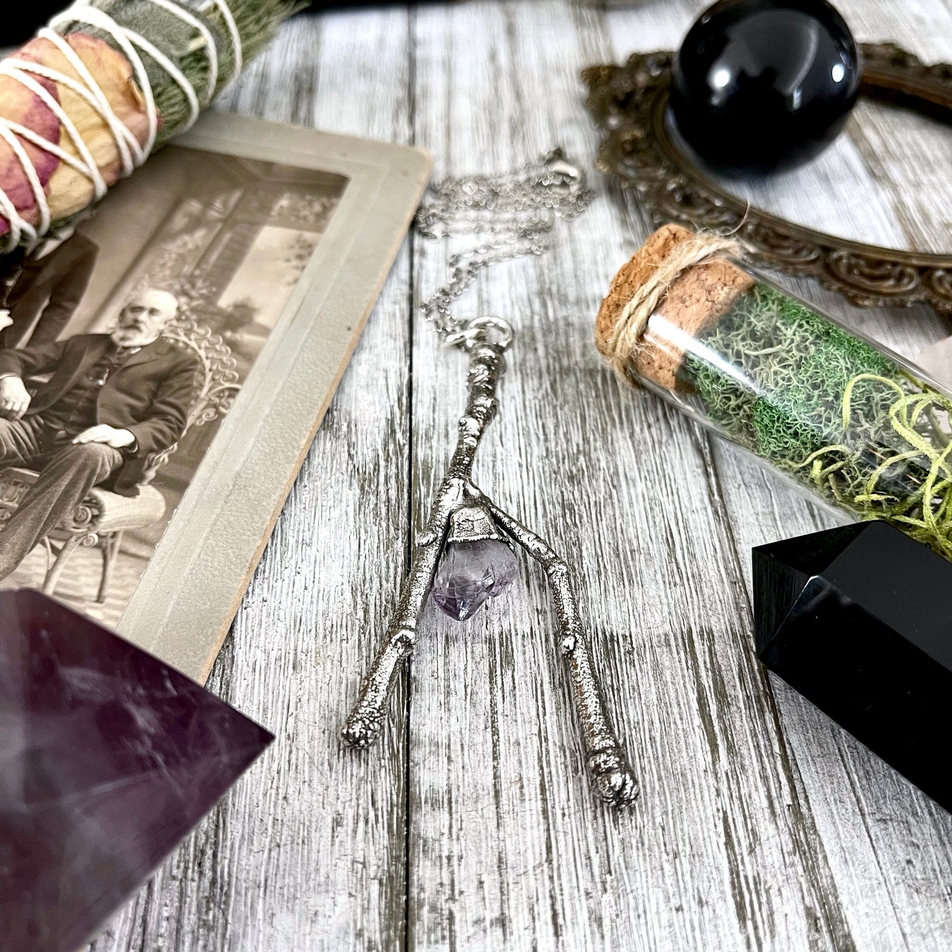 Sticks & Stones Collection- Raw Vera Cruz Amethyst Crystal Necklace in Fine Silver / - Foxlark Crystal Jewelry