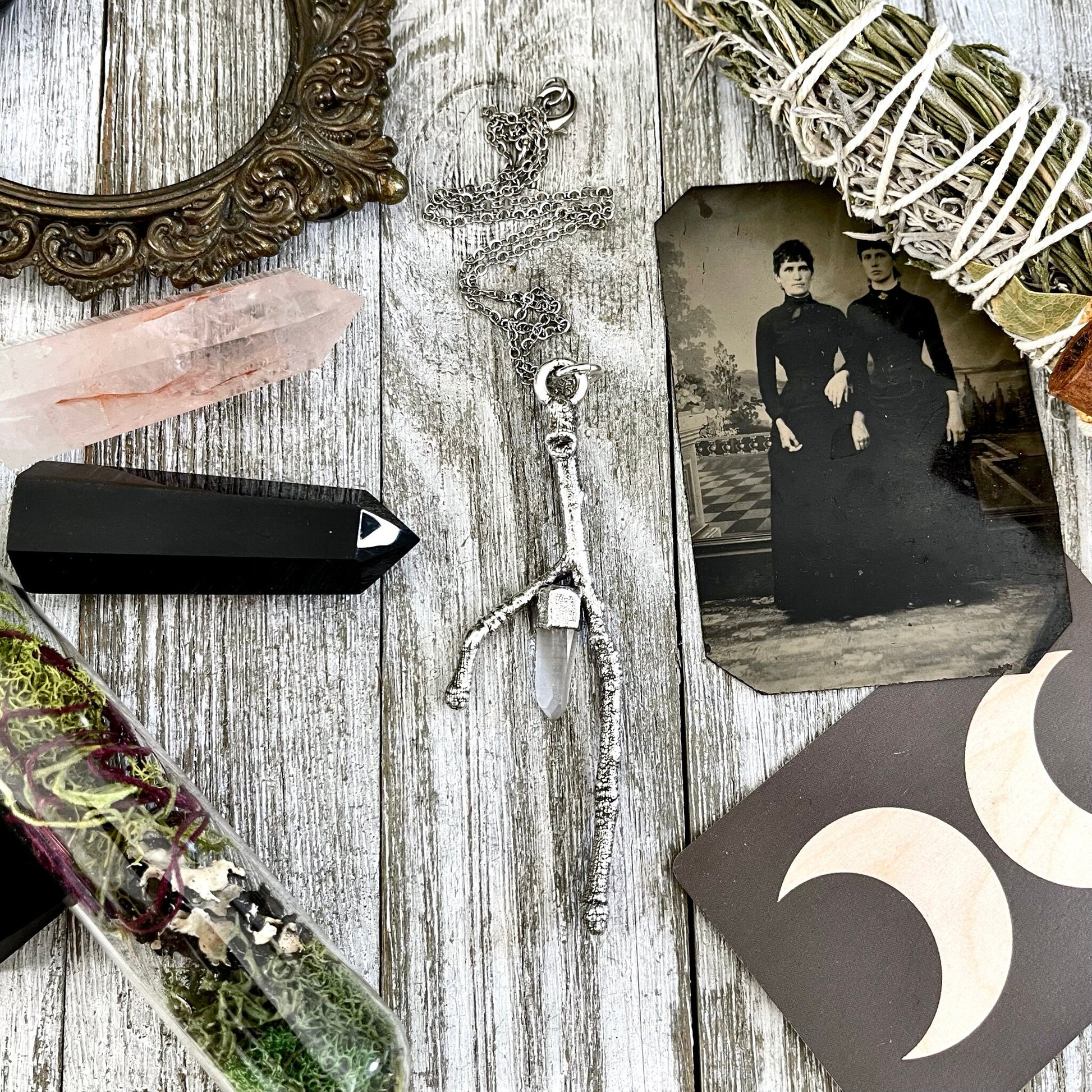 Sticks & Stones Collection- Raw Clear Quartz Crystal Necklace in Fine Silver / - Foxlark Crystal Jewelry