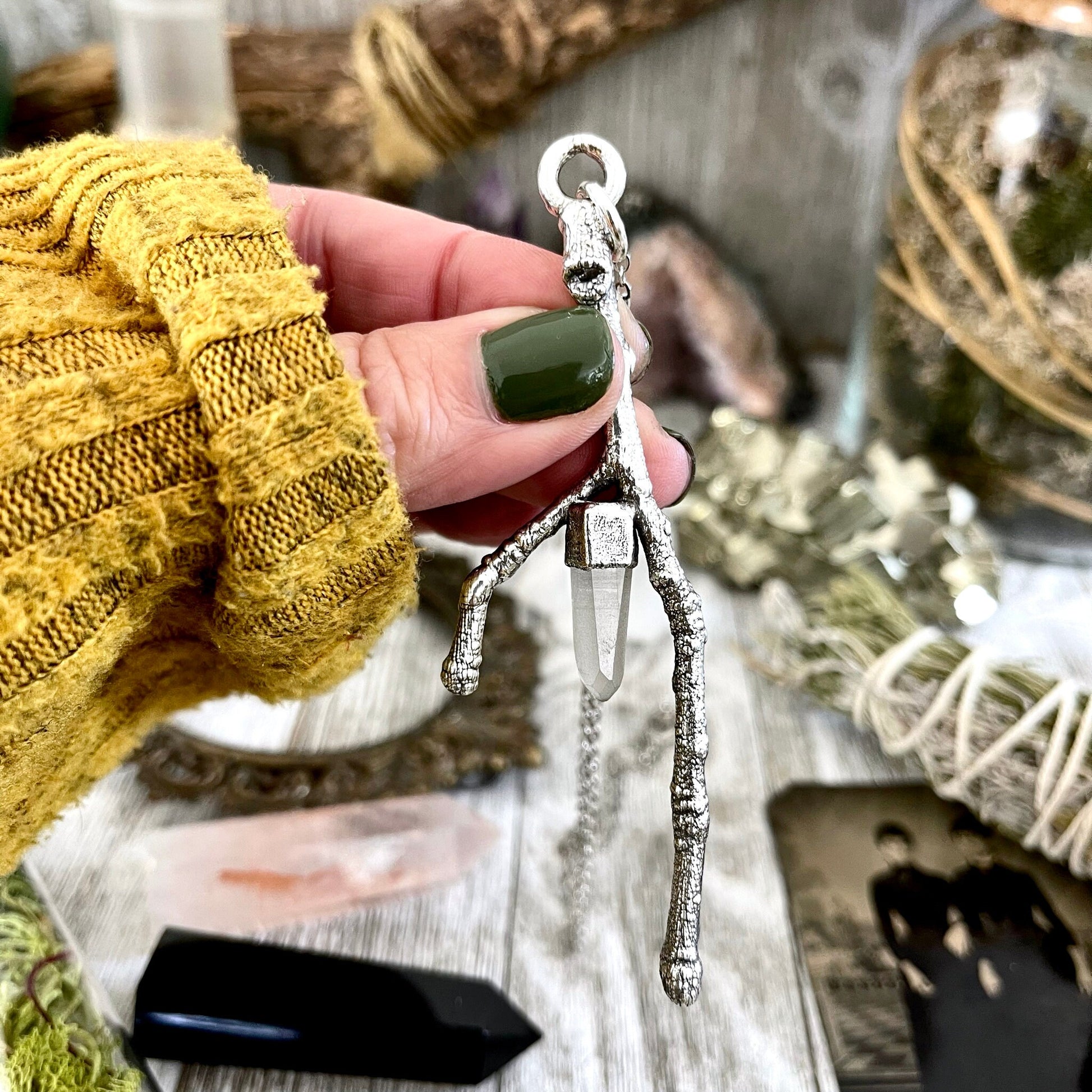 Sticks & Stones Collection- Raw Clear Quartz Crystal Necklace in Fine Silver / - Foxlark Crystal Jewelry
