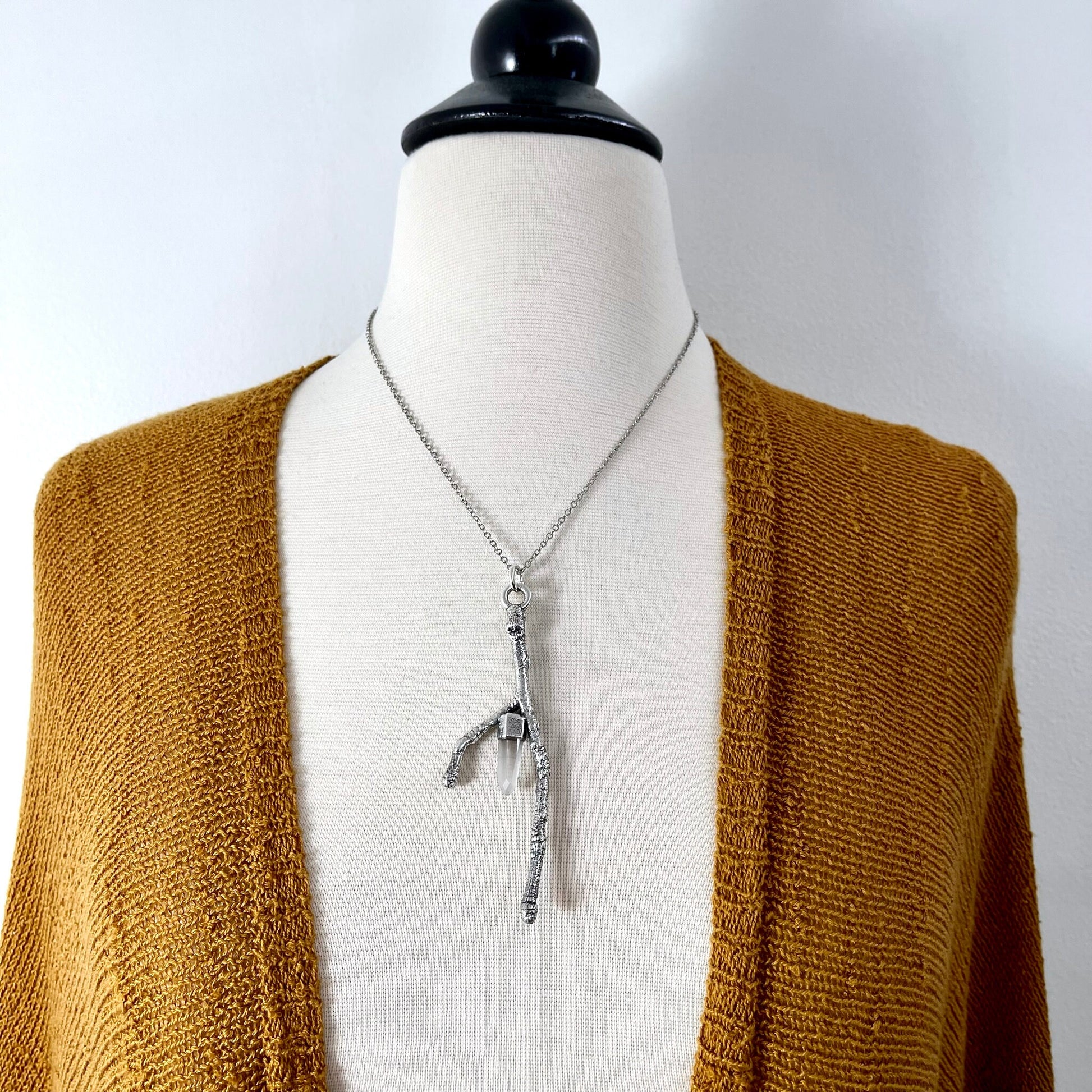 Sticks & Stones Collection- Raw Clear Quartz Crystal Necklace in Fine Silver / - Foxlark Crystal Jewelry