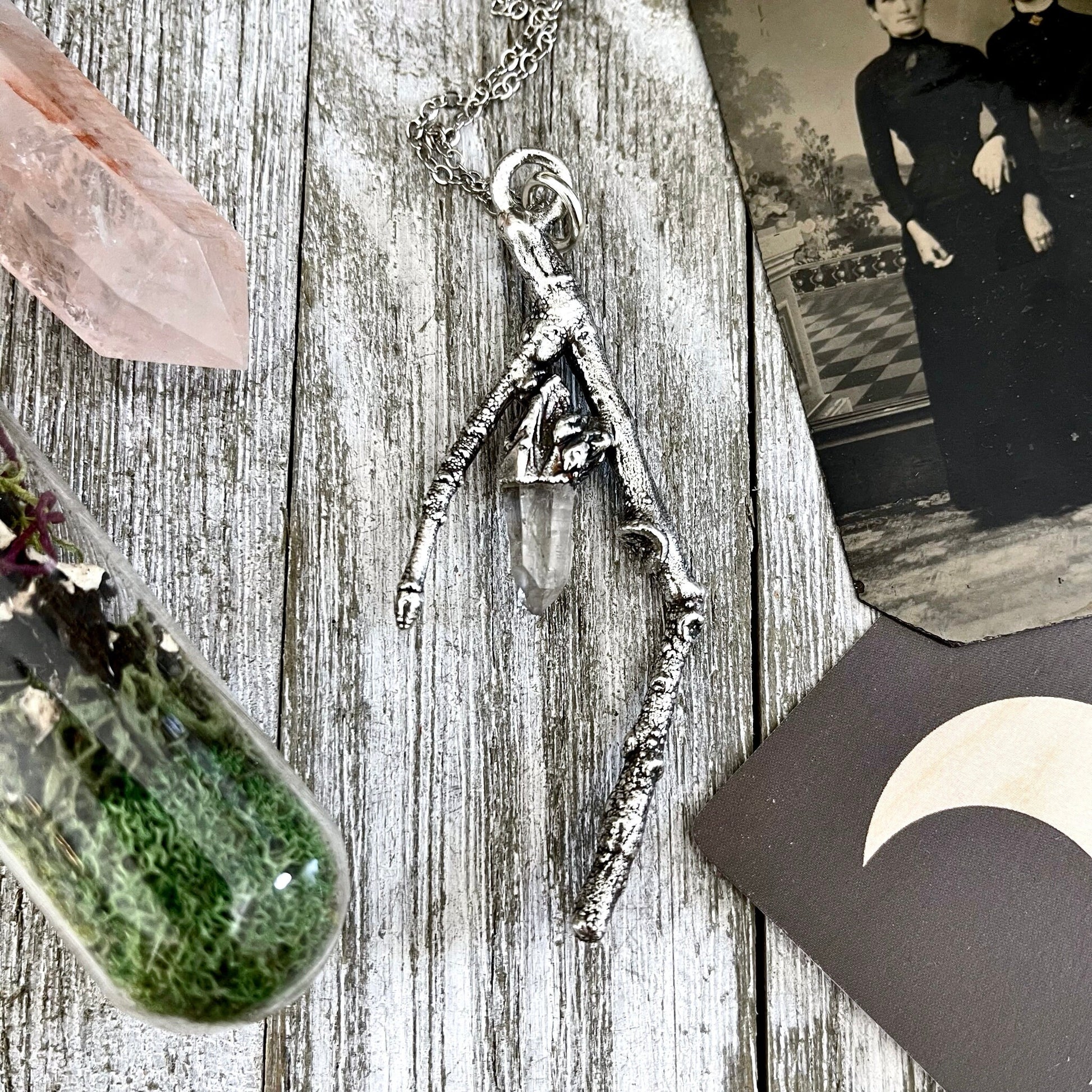 Sticks & Stones Collection- Raw Clear Quartz Crystal Necklace in Fine Silver / - Foxlark Crystal Jewelry