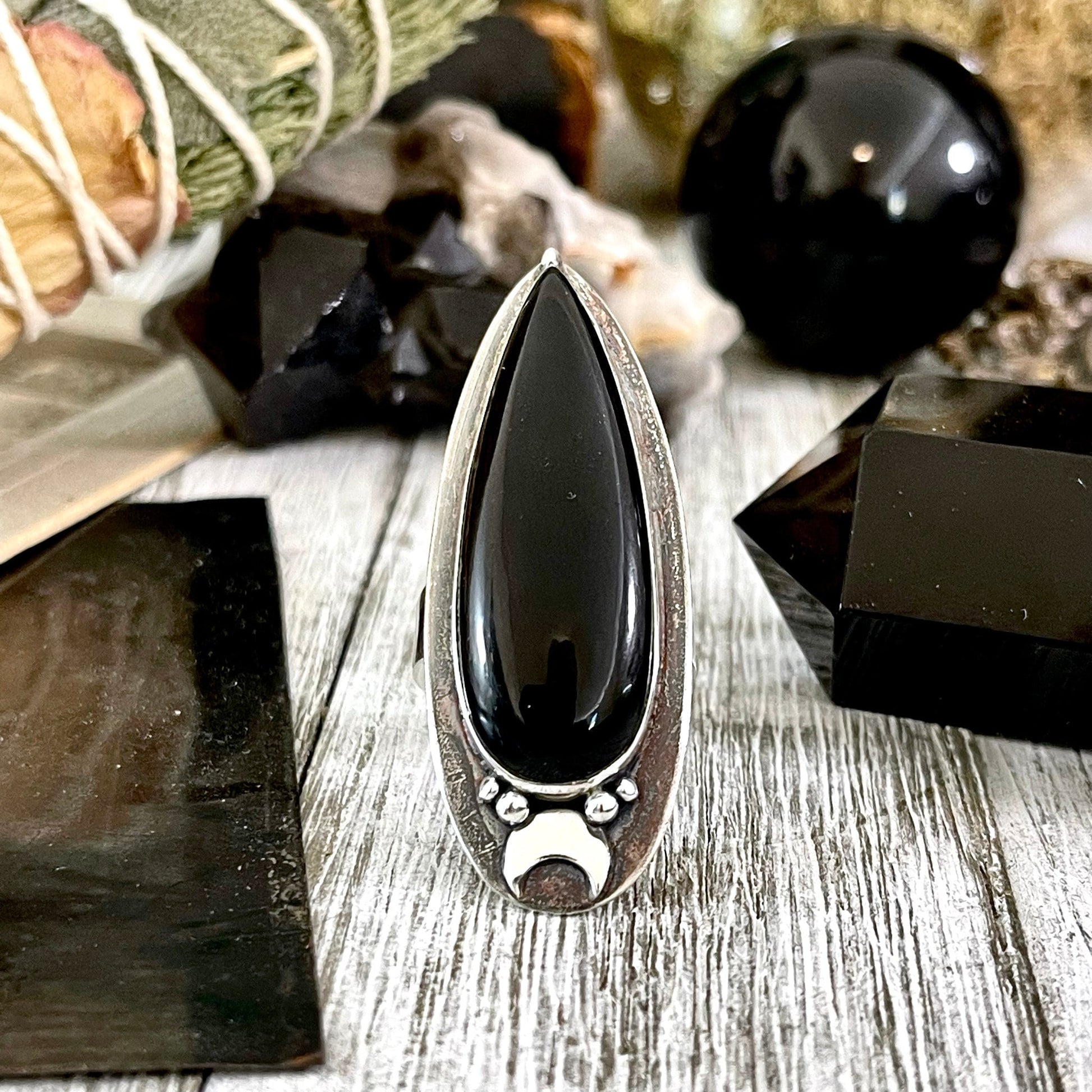 Magic Moons Black Onyx Ring in Sterling Silver / Designed by FOXLARK C