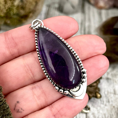 Midnight Moon Necklace Amethyst Crystal Teardrop Necklace in Sterling Silver -Designed by FOXLARK Collection / Witchy Purple Crystal