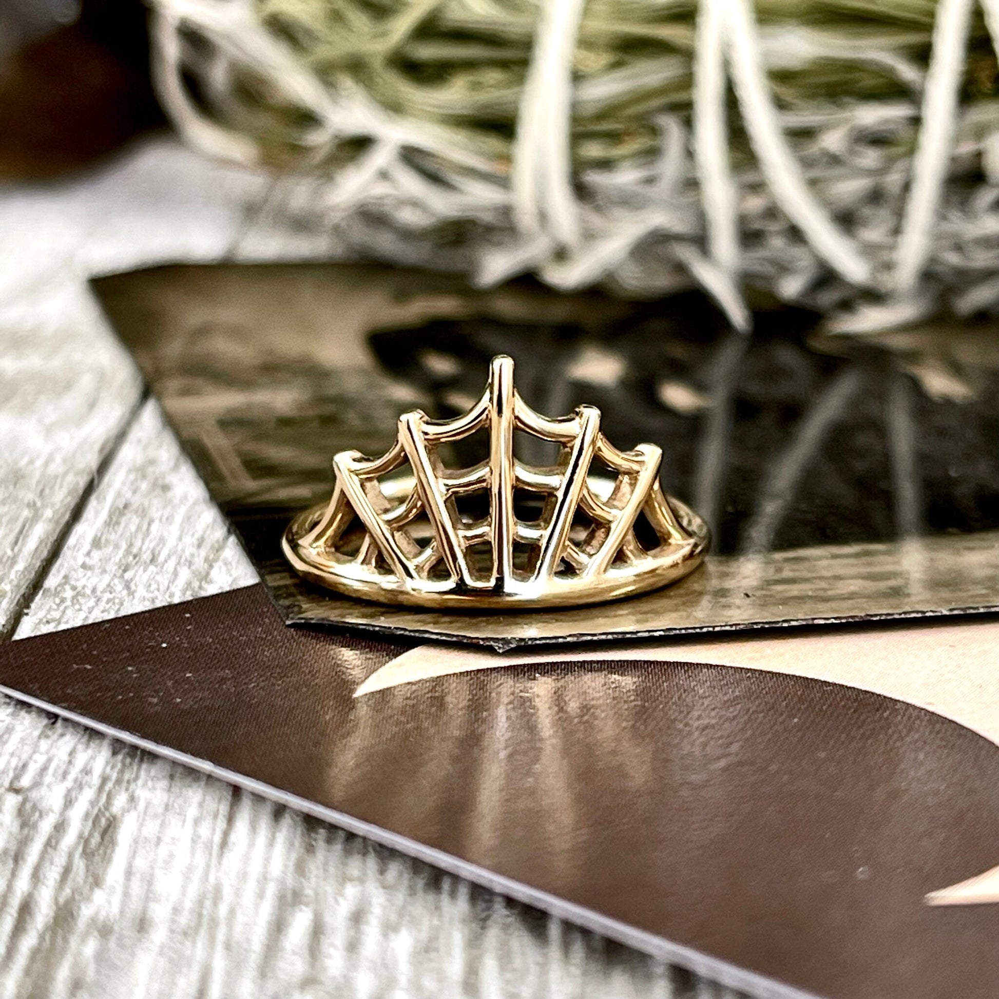 Spider Web Ring in Brass / Size 7 8 9 - Foxlark Crystal Jewelry