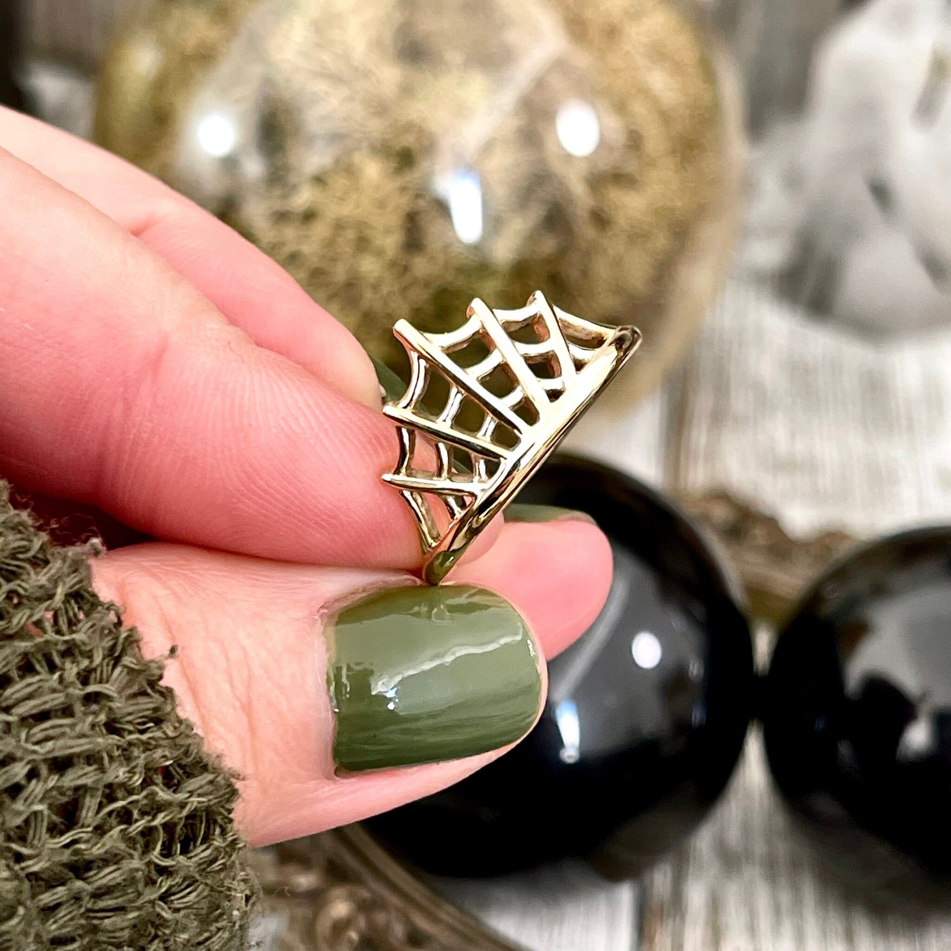 Spider Web Ring in Brass / Size 7 8 9 - Foxlark Crystal Jewelry