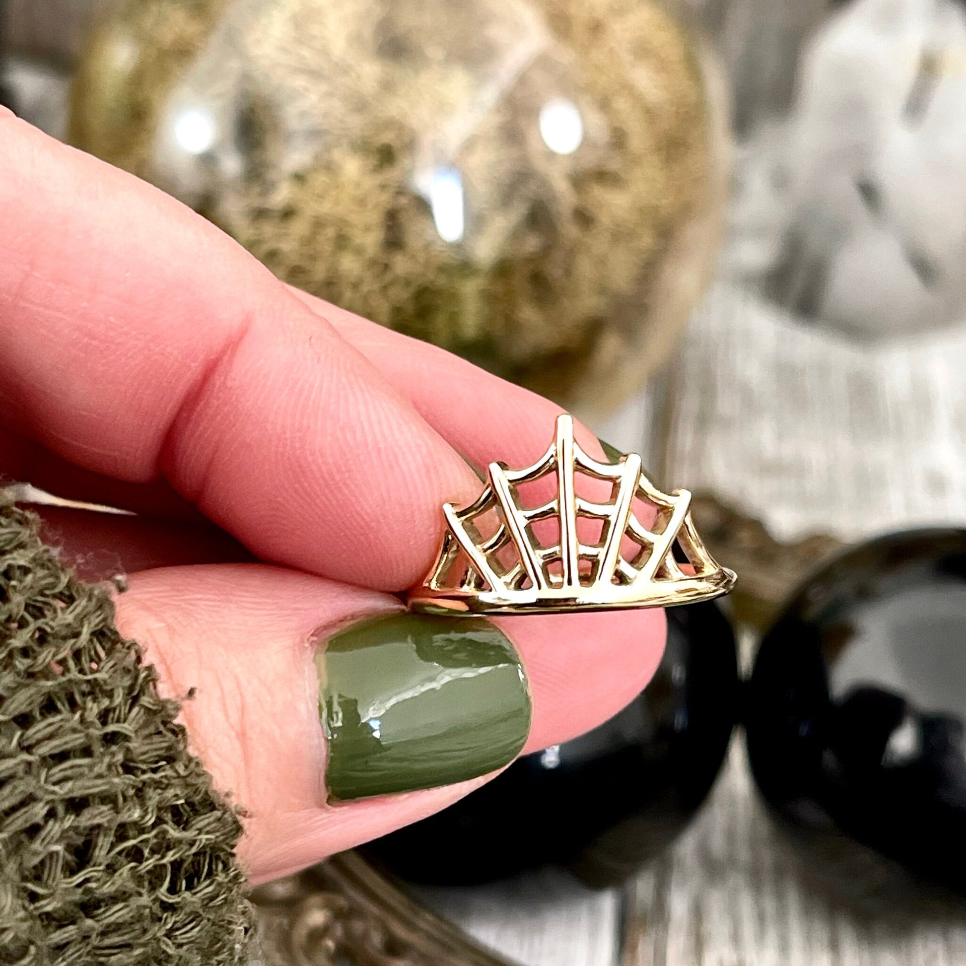 Spider Web Ring in Brass / Size 7 8 9 - Foxlark Crystal Jewelry