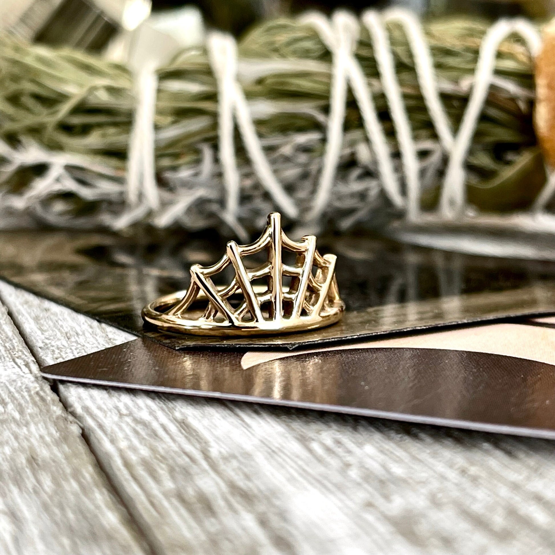 Spider Web Ring in Brass / Size 7 8 9 - Foxlark Crystal Jewelry