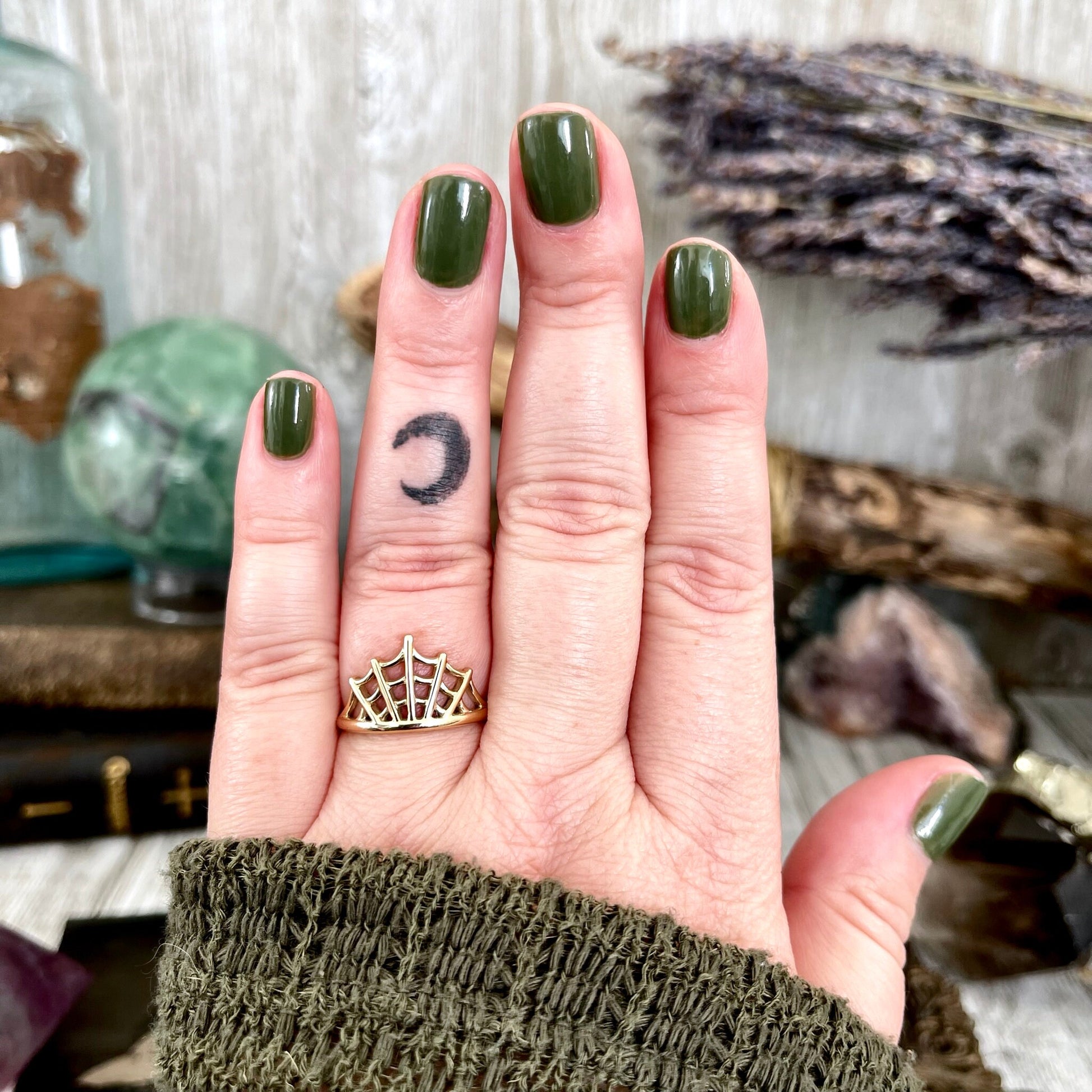 Spider Web Ring in Brass / Size 7 8 9 - Foxlark Crystal Jewelry
